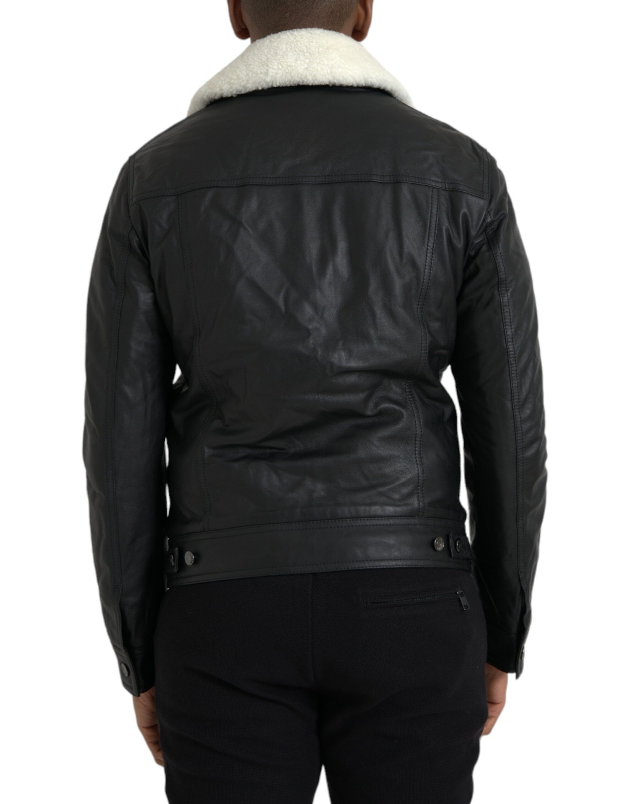 Leather Fur Collar Biker Coat Men's Jacket - Dolce & Gabbana - Modalova