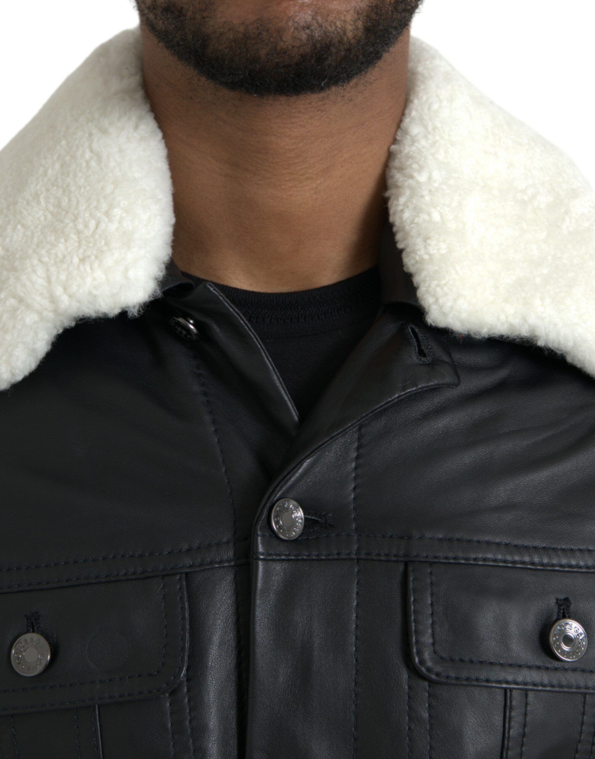 Leather Fur Collar Biker Coat Men's Jacket - Dolce & Gabbana - Modalova