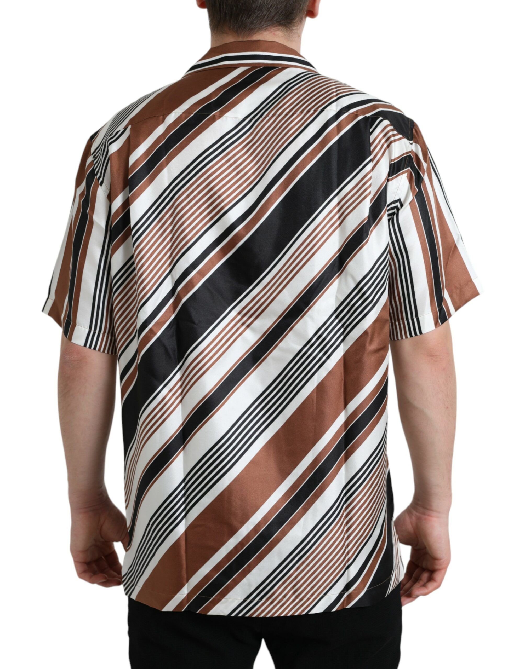 Brown White Silk Striped Short Sleeve Men's Shirt - Dolce & Gabbana - Modalova