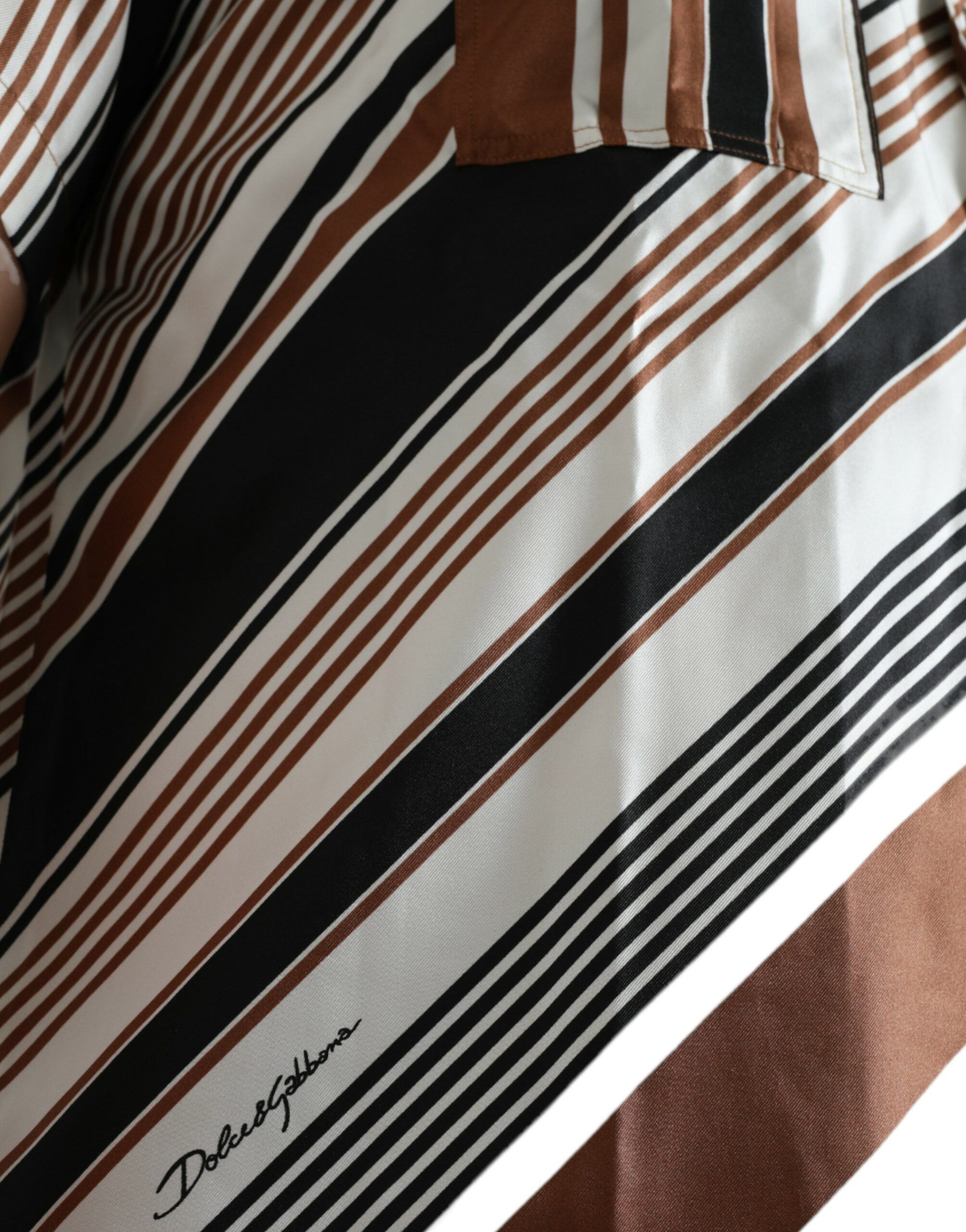 Brown White Silk Striped Short Sleeve Men's Shirt - Dolce & Gabbana - Modalova