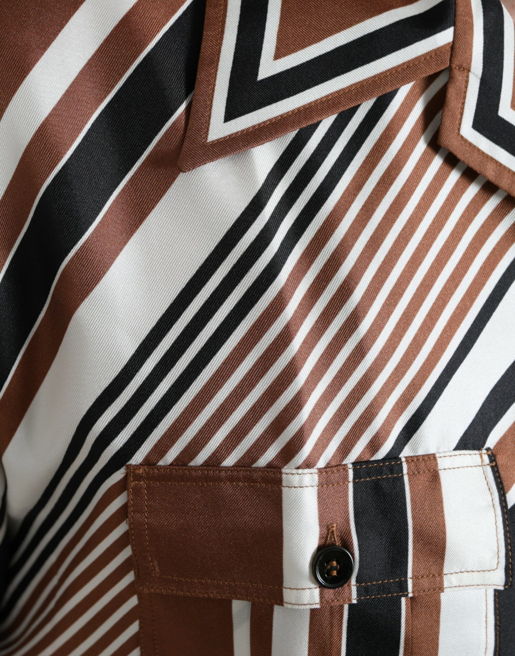 Brown White Silk Striped Short Sleeve Men's Shirt - Dolce & Gabbana - Modalova