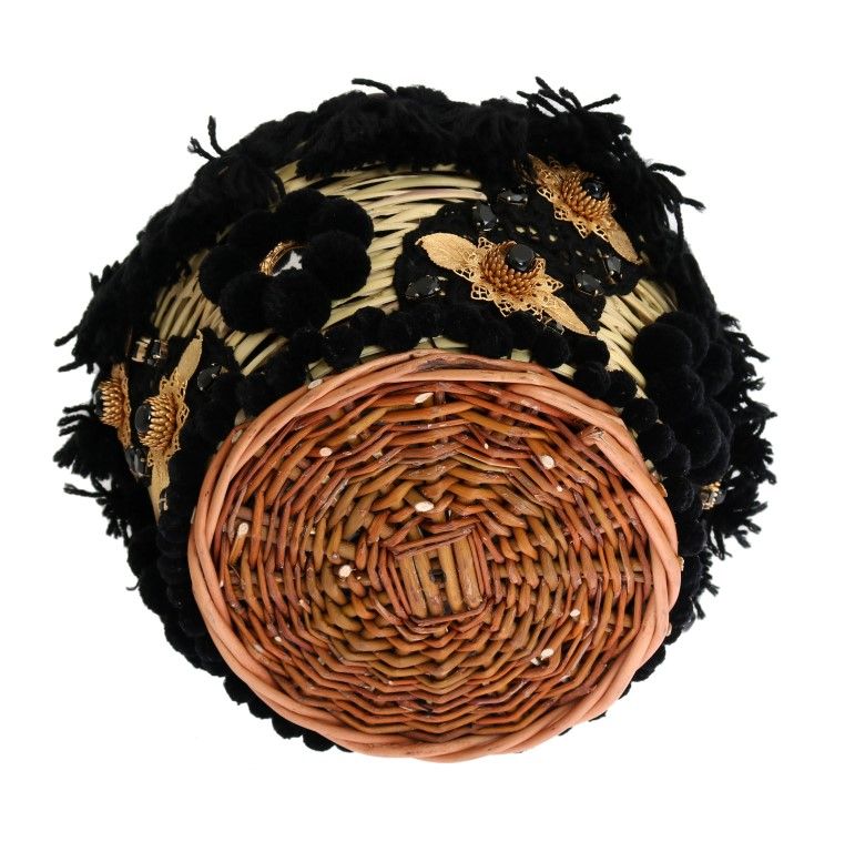 Beige Straw Snakeskin Pom Pom Crystal AGNESE Women's Bag - Dolce & Gabbana - Modalova