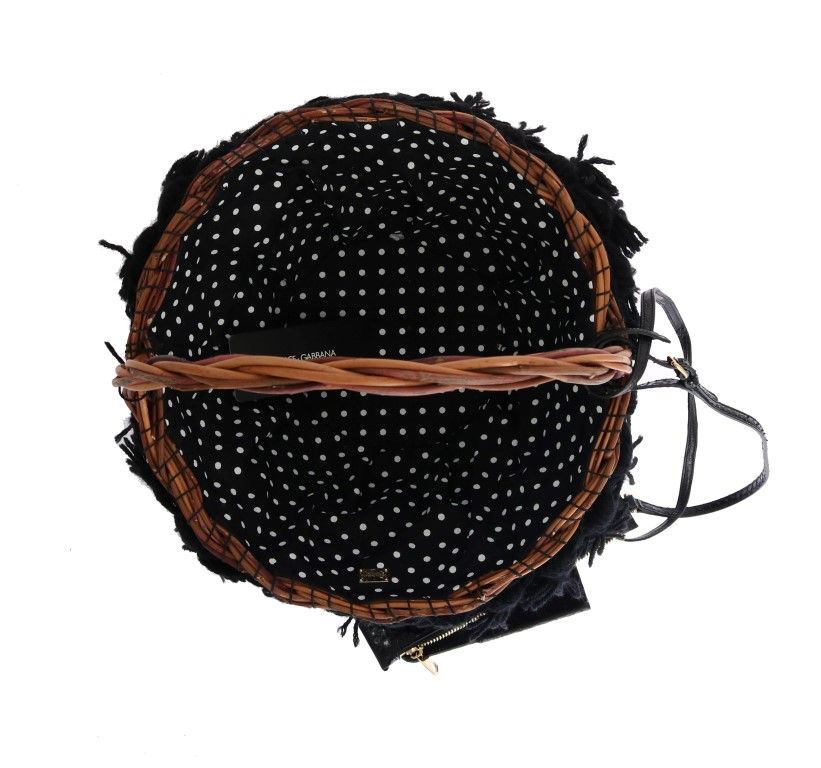 Beige Straw Snakeskin Pom Pom Crystal AGNESE Women's Bag - Dolce & Gabbana - Modalova