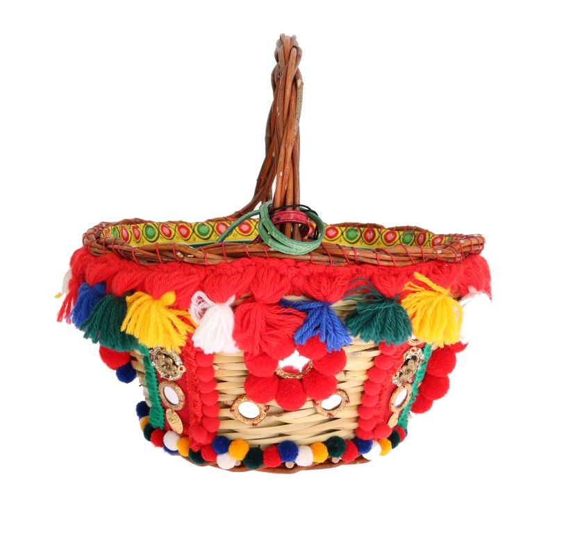 AGNESE Straw Crystal Pom Pom Women's Bag - Dolce & Gabbana - Modalova