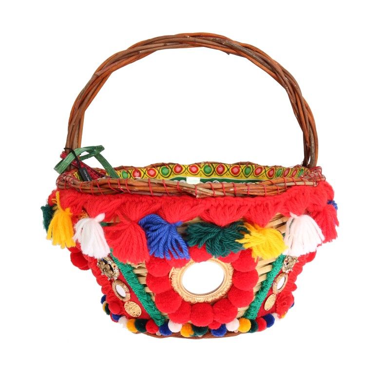AGNESE Straw Crystal Pom Pom Women's Bag - Dolce & Gabbana - Modalova