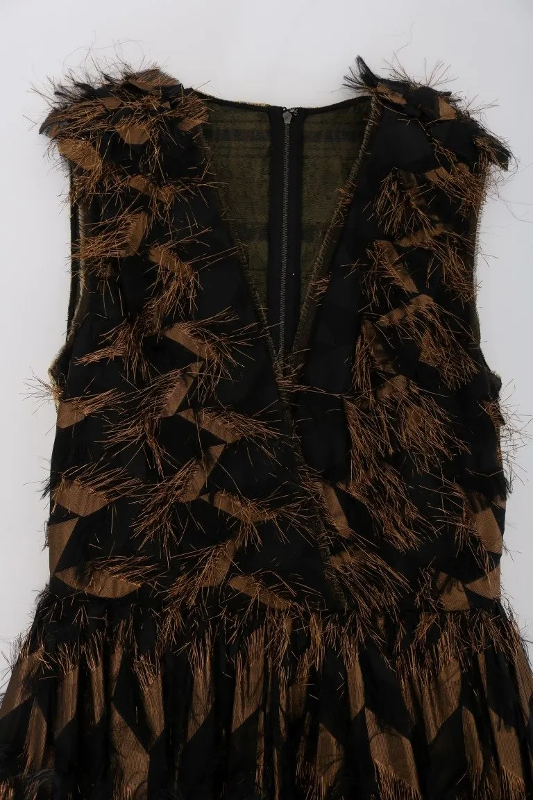 Silk Brown Fringes A-Line Women's Dress - Dolce & Gabbana - Modalova