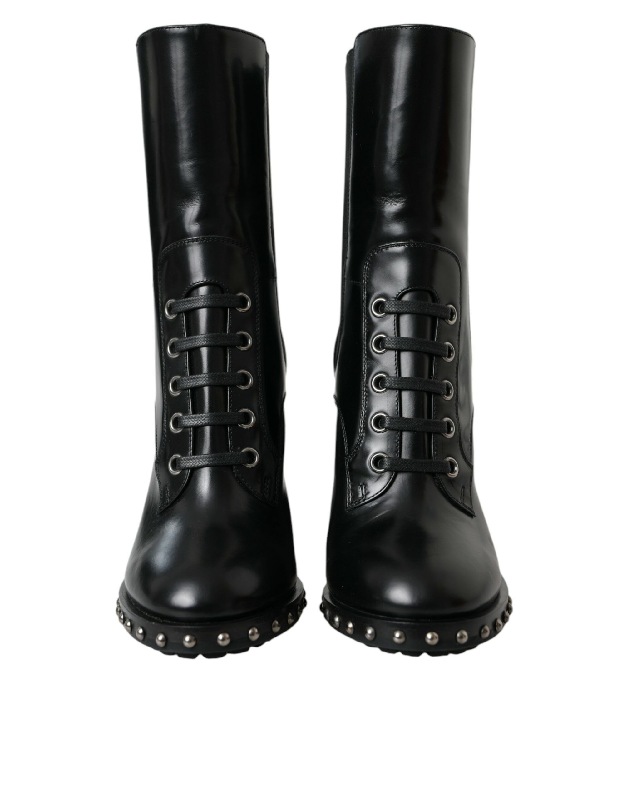 Leather Studded Lace Up Boots Women's Shoes - Dolce & Gabbana - Modalova