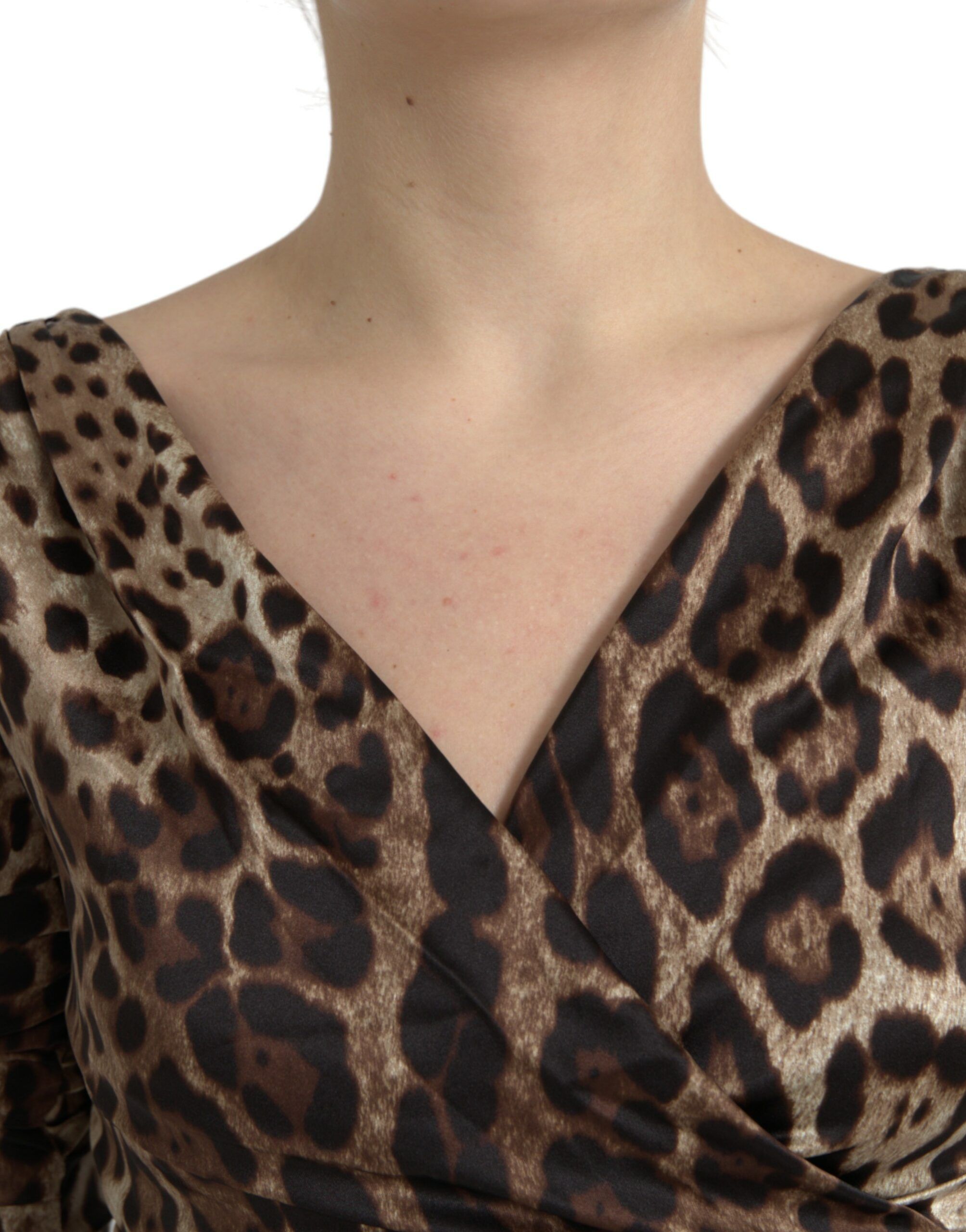 Leopard Print Bodycon V-neck Midi Women's Dress - Dolce & Gabbana - Modalova