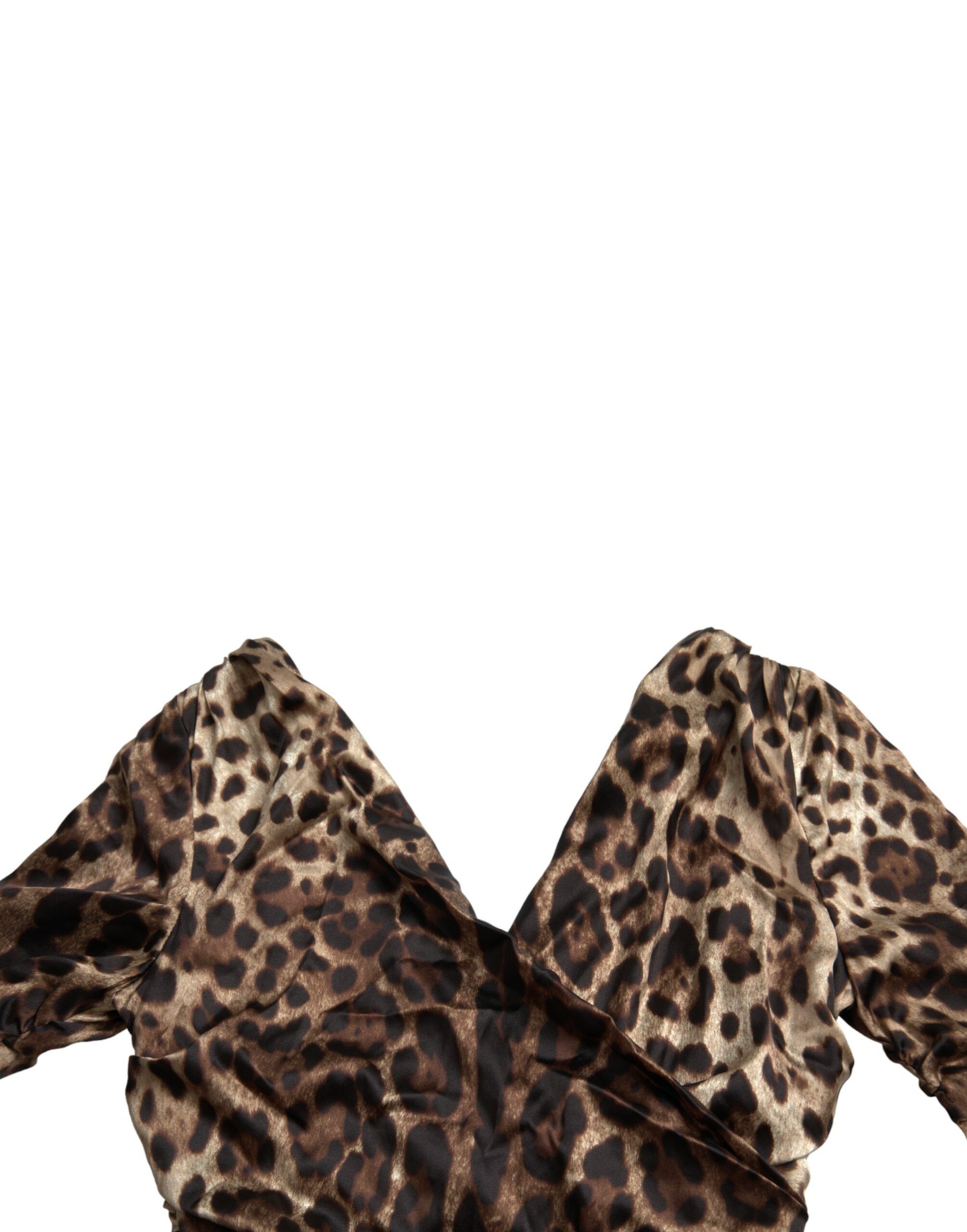 Leopard Print Bodycon V-neck Midi Women's Dress - Dolce & Gabbana - Modalova