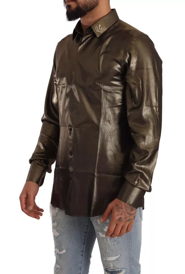Metallic DG Embroidered Crown Silk Top Men's Shirt (Pre-Owned) - Dolce & Gabbana - Modalova