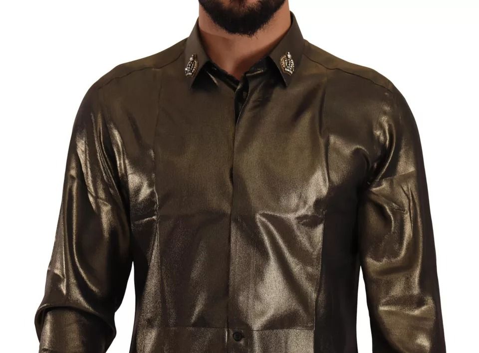 Metallic DG Embroidered Crown Silk Top Men's Shirt (Pre-Owned) - Dolce & Gabbana - Modalova
