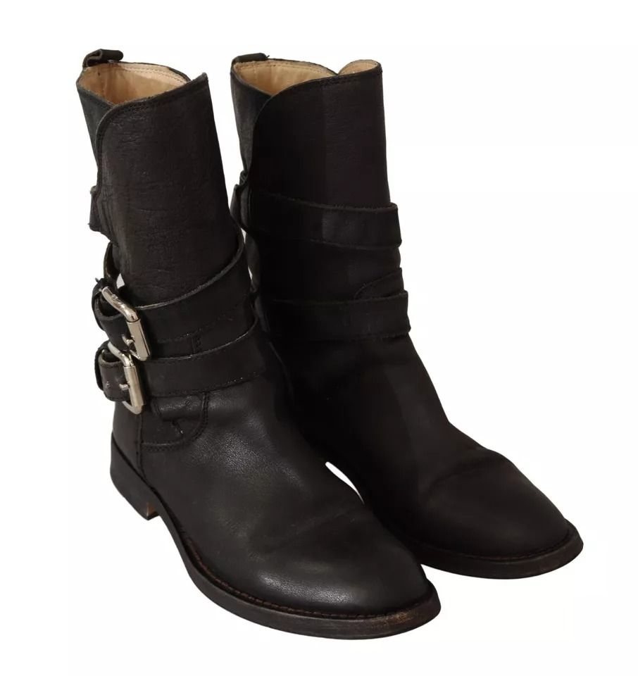 Leather Buckle Mid Calf Boots Women's Shoes (Pre-Owned) - Dolce & Gabbana - Modalova
