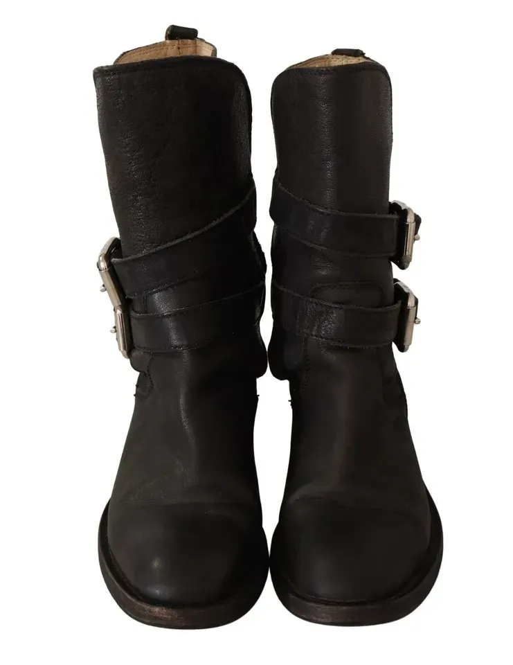 Leather Buckle Mid Calf Boots Women's Shoes (Pre-Owned) - Dolce & Gabbana - Modalova