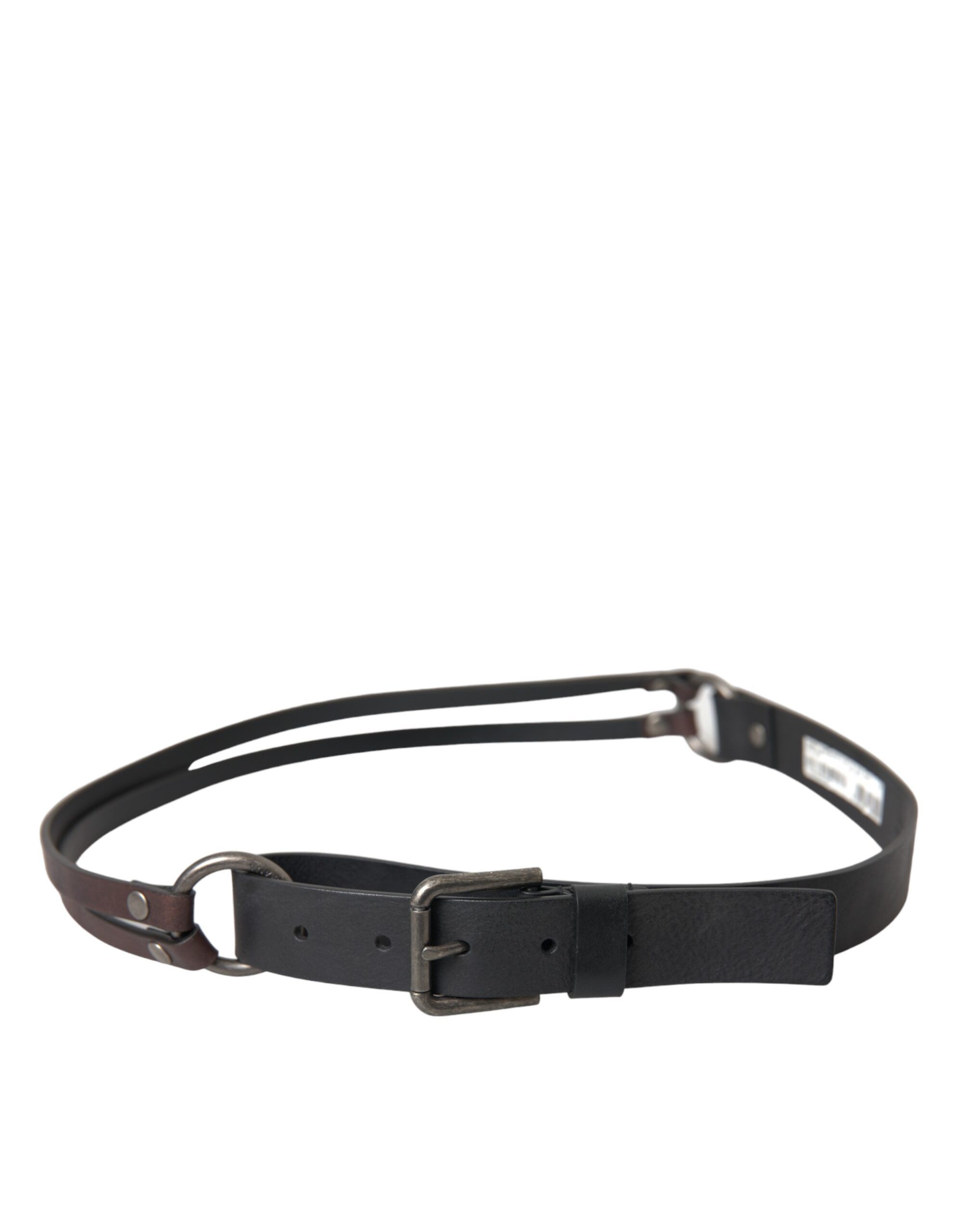 Black Brown Leather Silver Metal Buckle Men's Belt - Dolce & Gabbana - Modalova