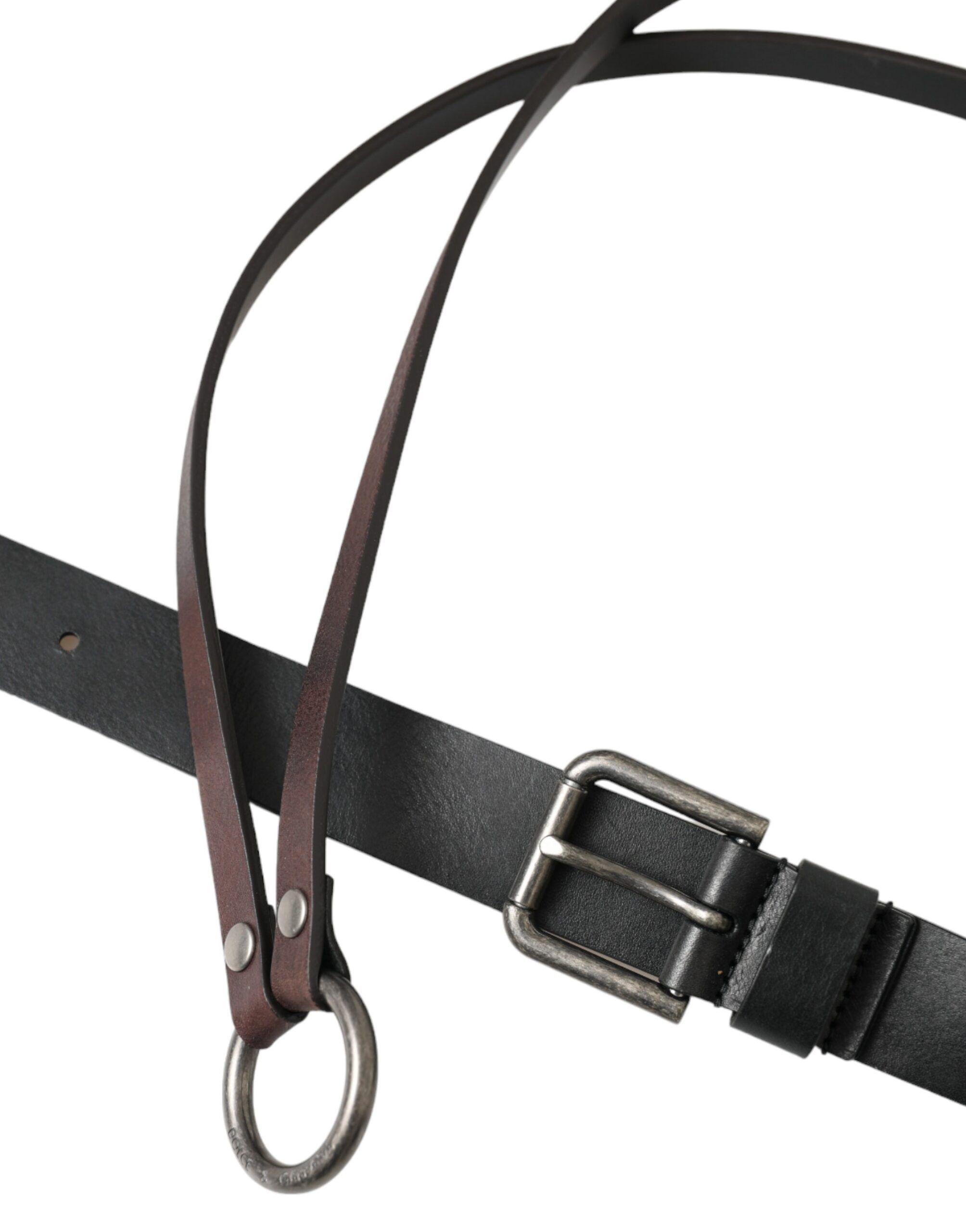 Black Brown Leather Silver Metal Buckle Men's Belt - Dolce & Gabbana - Modalova