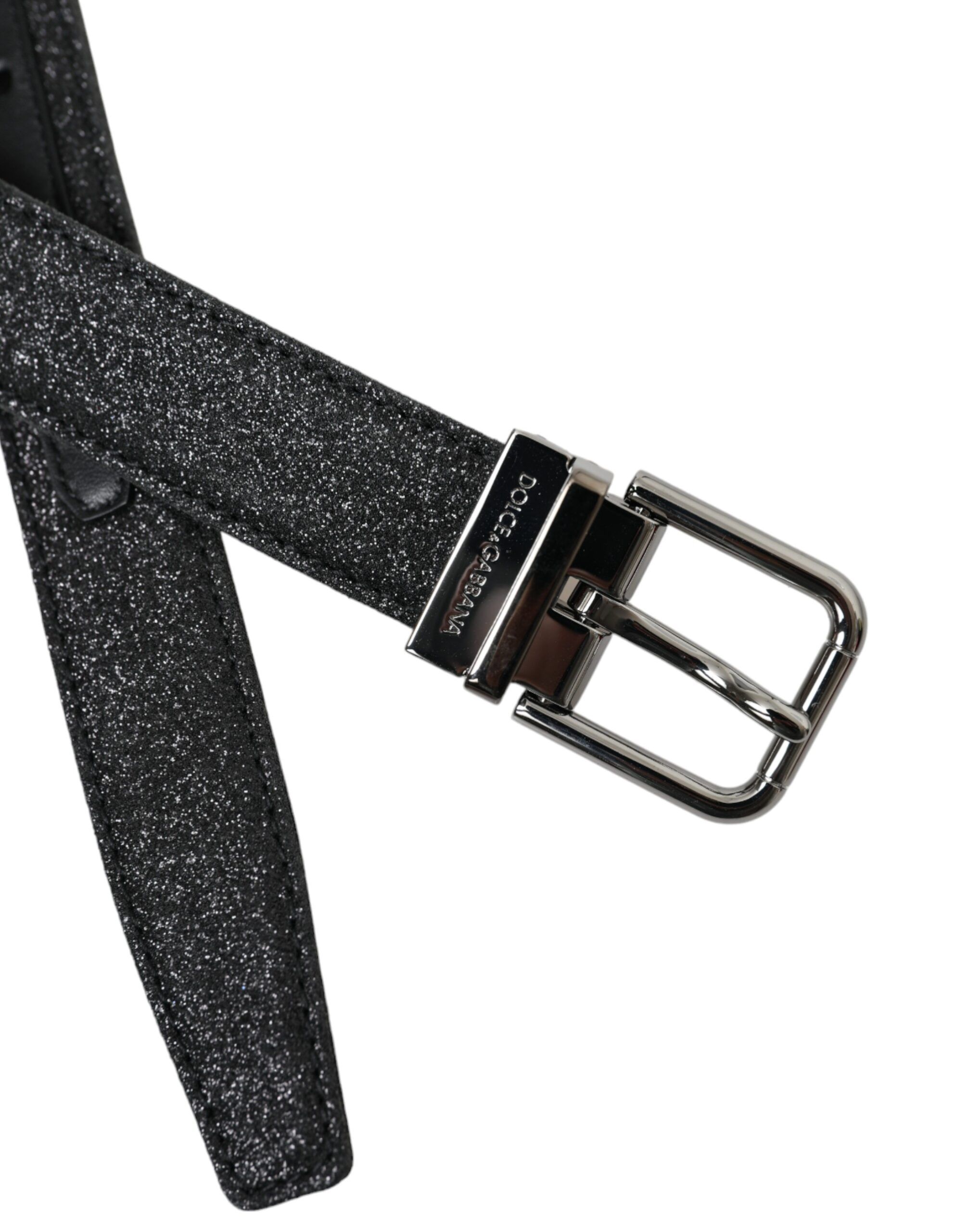 Glittered Leather Silver Buckle Women's Belt - Dolce & Gabbana - Modalova