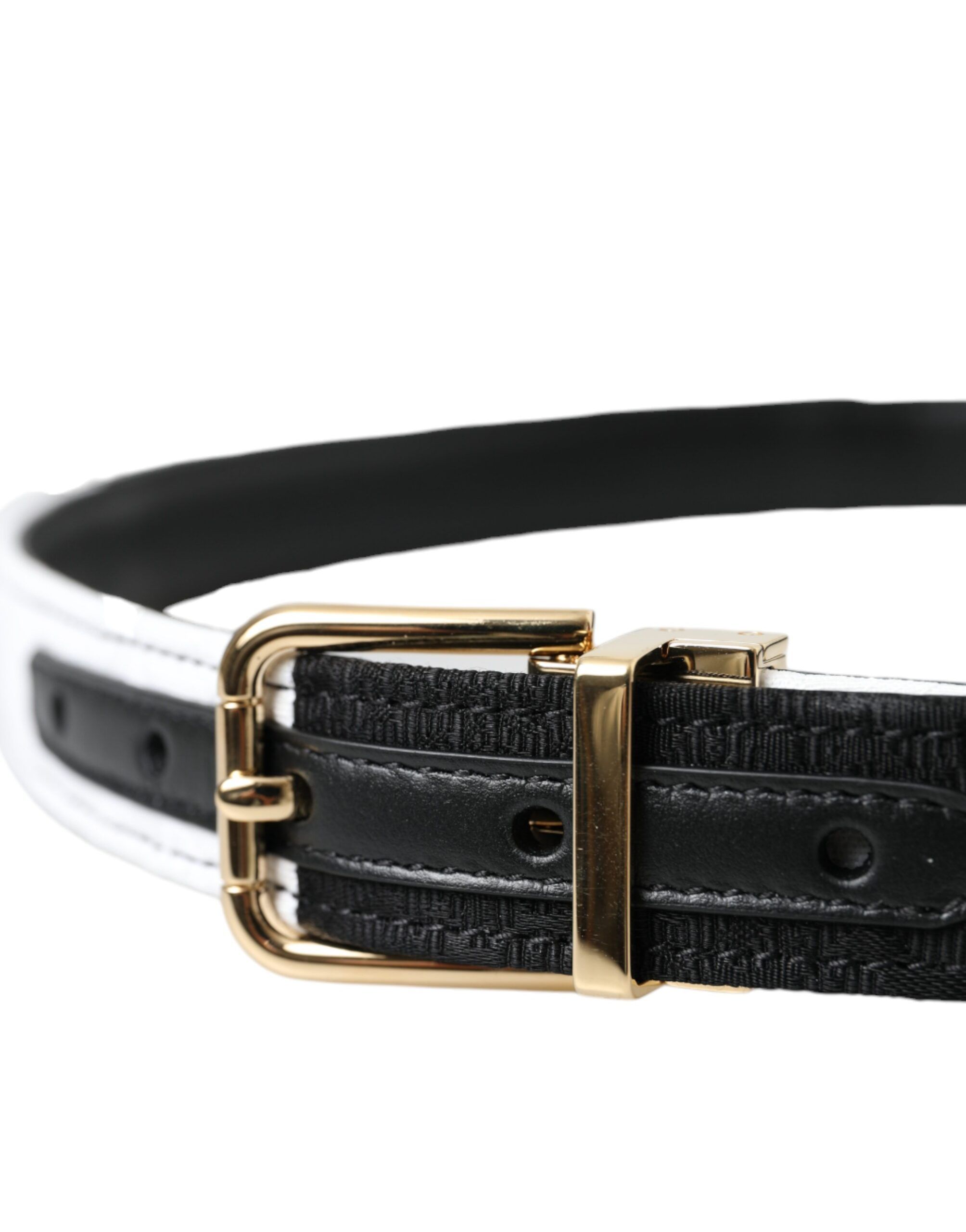Black White Patchwork Gold Metal Buckle Women's Belt - Dolce & Gabbana - Modalova