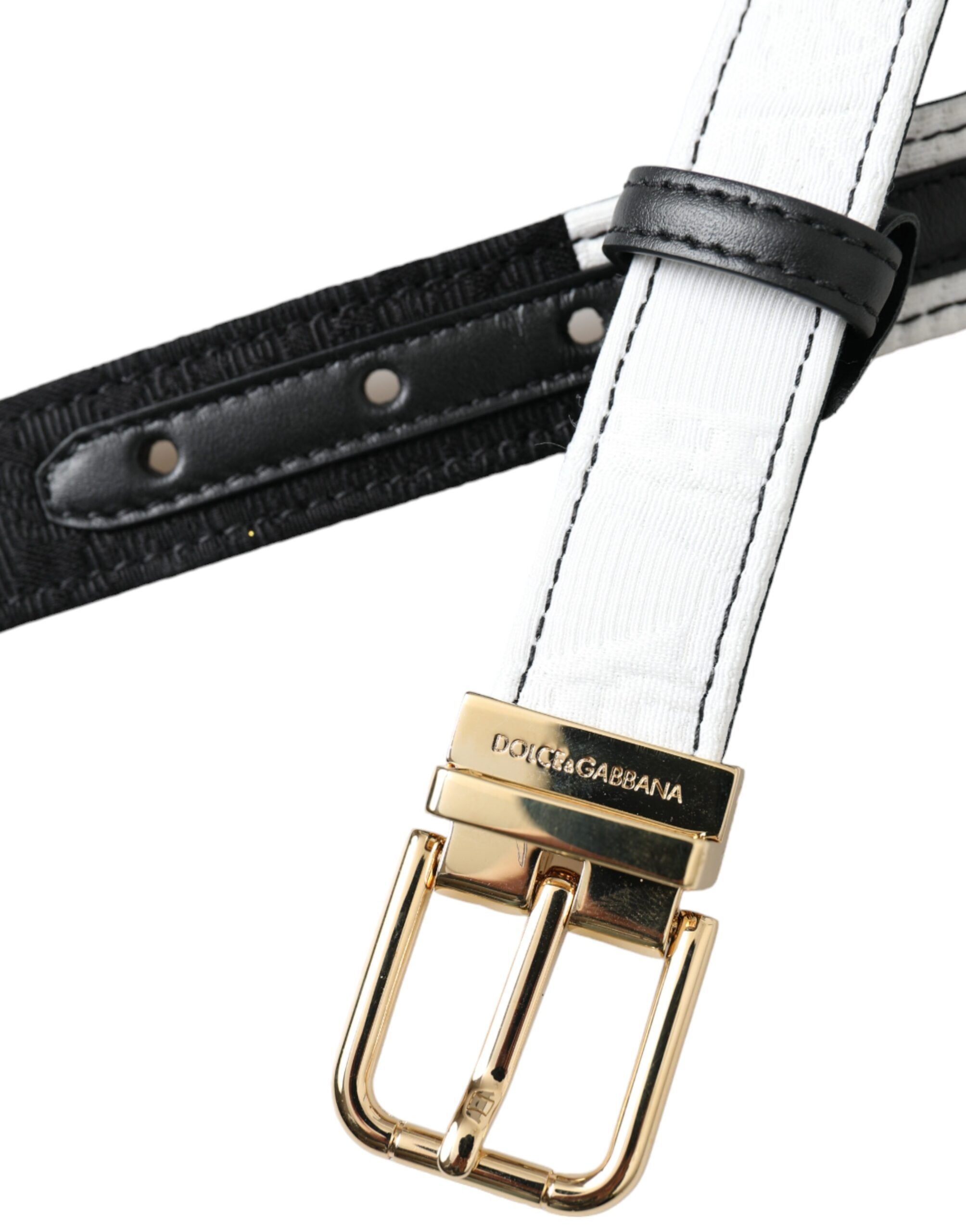 Black White Patchwork Gold Metal Buckle Women's Belt - Dolce & Gabbana - Modalova