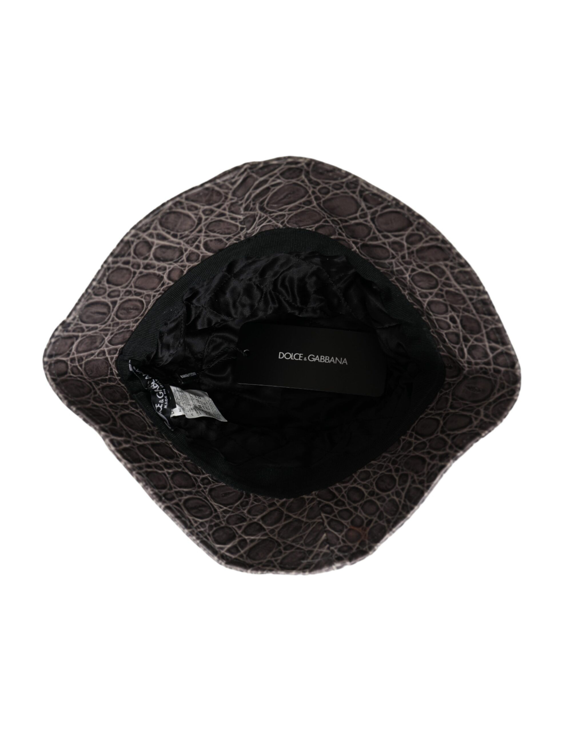 Black Gray Patterned Leather Bucket Women's Hat - Dolce & Gabbana - Modalova