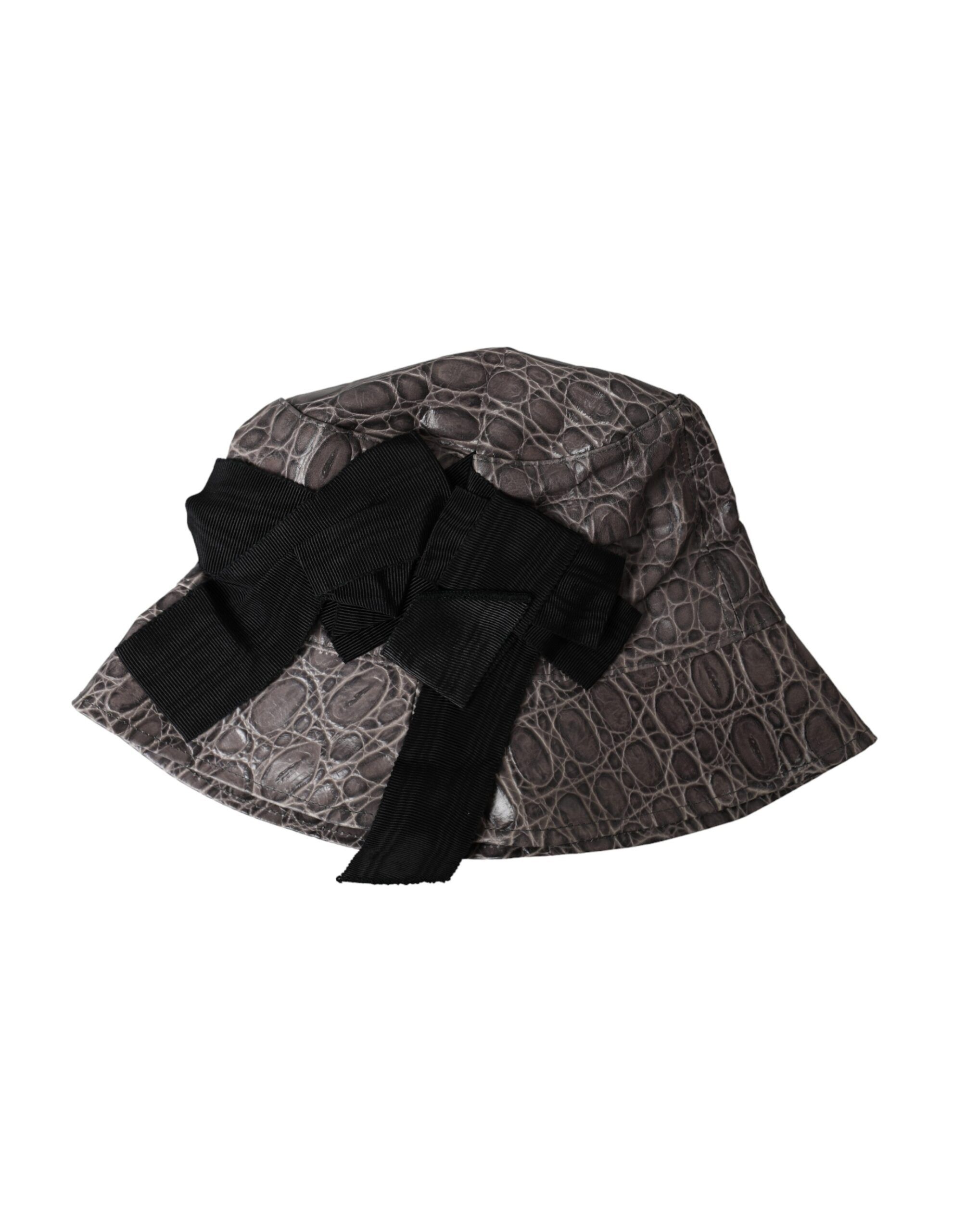 Black Gray Patterned Leather Bucket Women's Hat - Dolce & Gabbana - Modalova