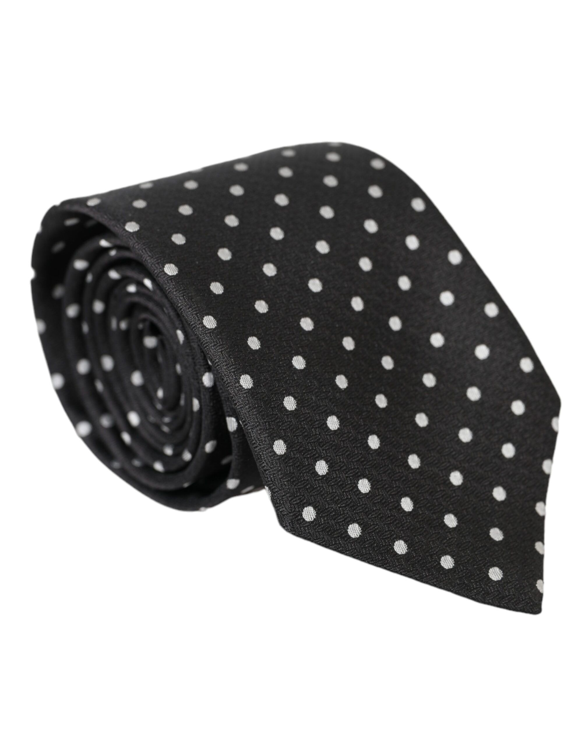 White Polka Dots 100% Silk Necktie Face Men's Mask - Dolce & Gabbana - Modalova