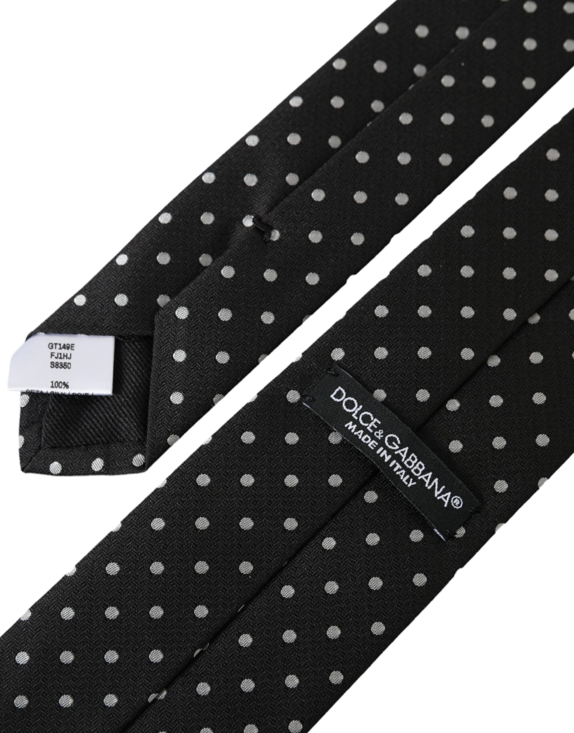 White Polka Dots 100% Silk Necktie Face Men's Mask - Dolce & Gabbana - Modalova
