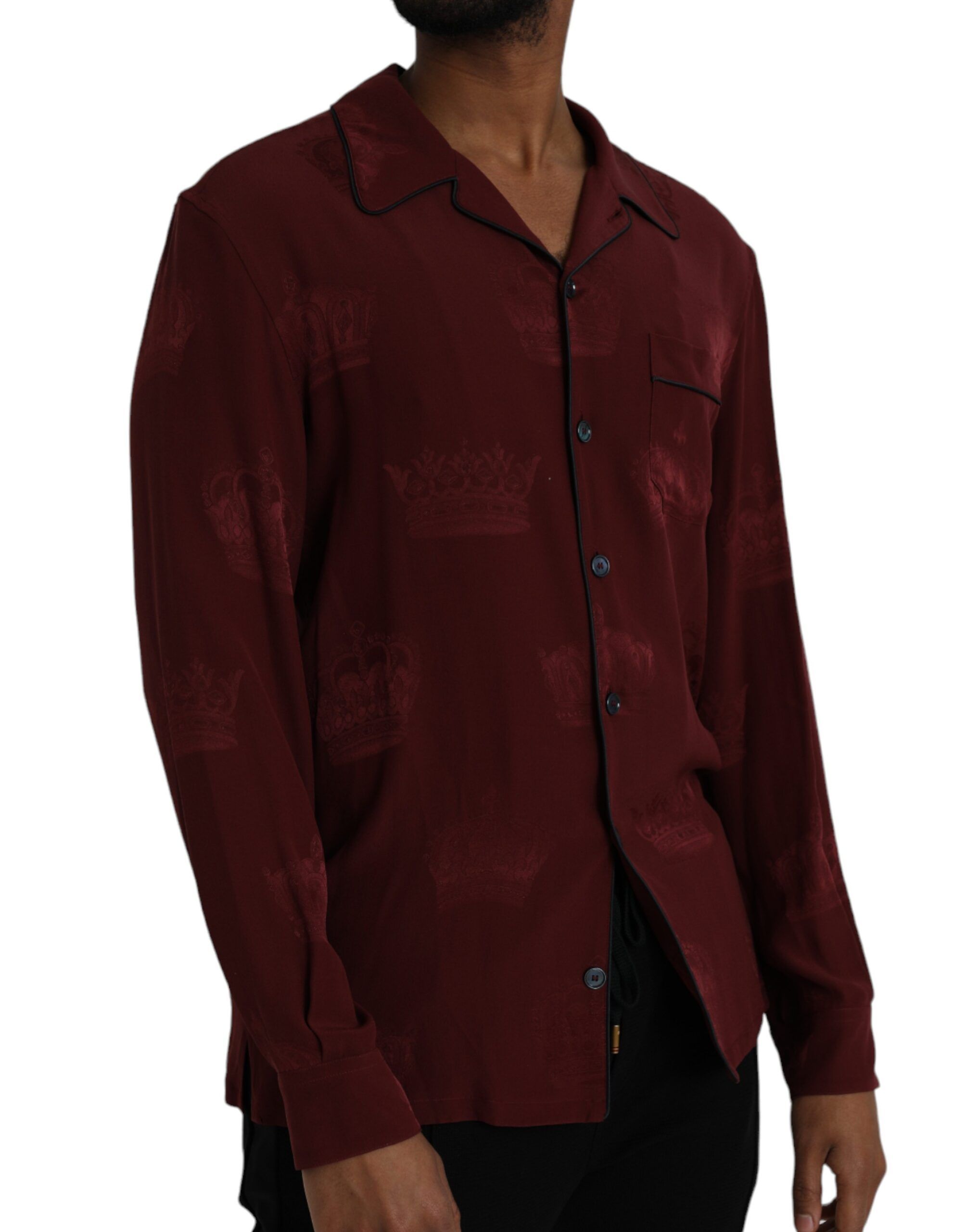 Crown Jacquard Silk Long Sleeve Men's Shirt - Dolce & Gabbana - Modalova
