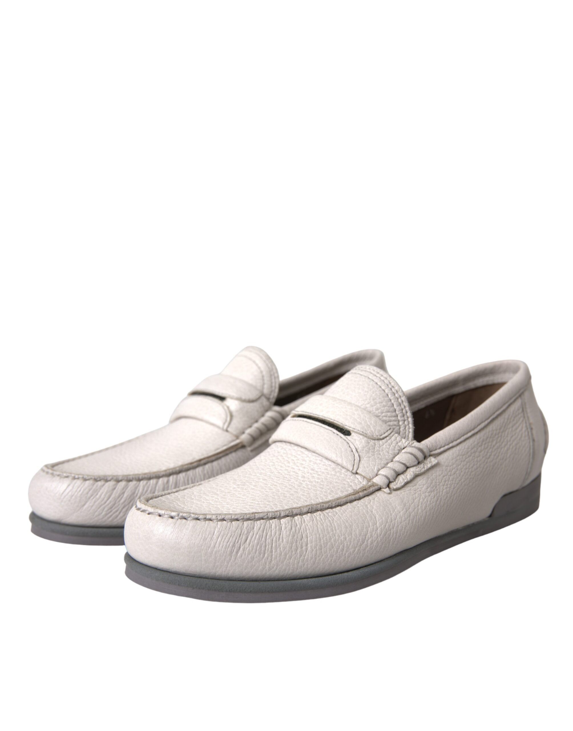 Gray Leather Slip Mocassin Shoes Men's Loafer - Dolce & Gabbana - Modalova