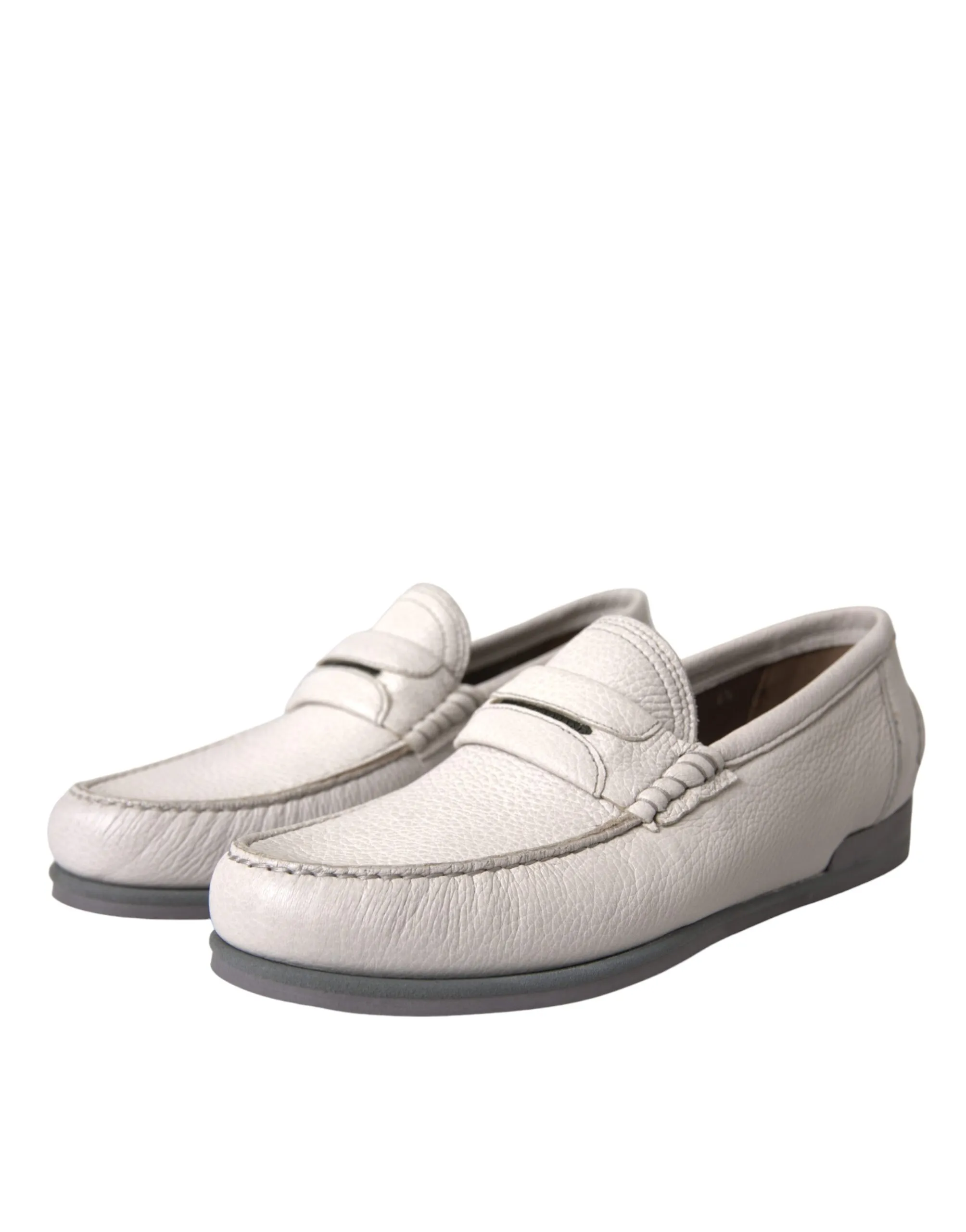 Gray Leather Slip Mocassin Shoes Men's Loafer - Dolce & Gabbana - Modalova
