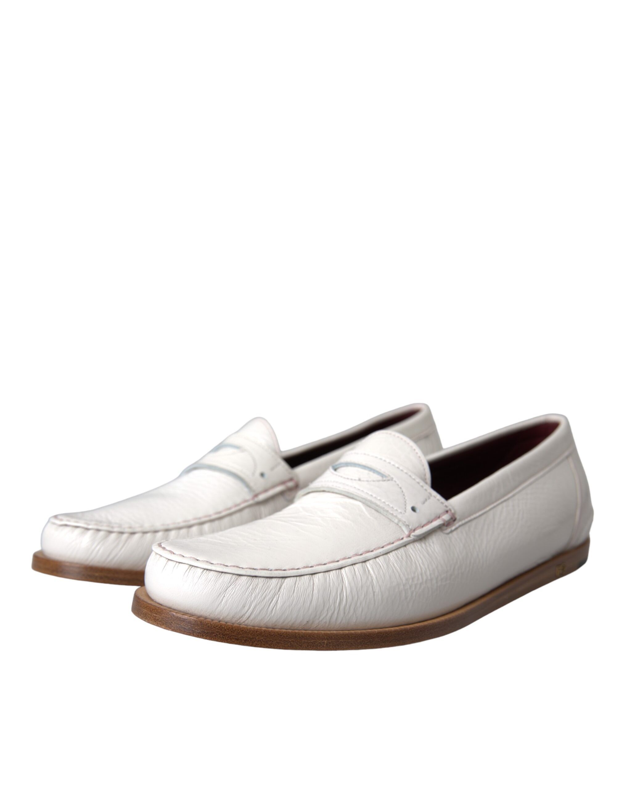 White Leather Slip On Mocassin Loafers Men's Shoes - Dolce & Gabbana - Modalova
