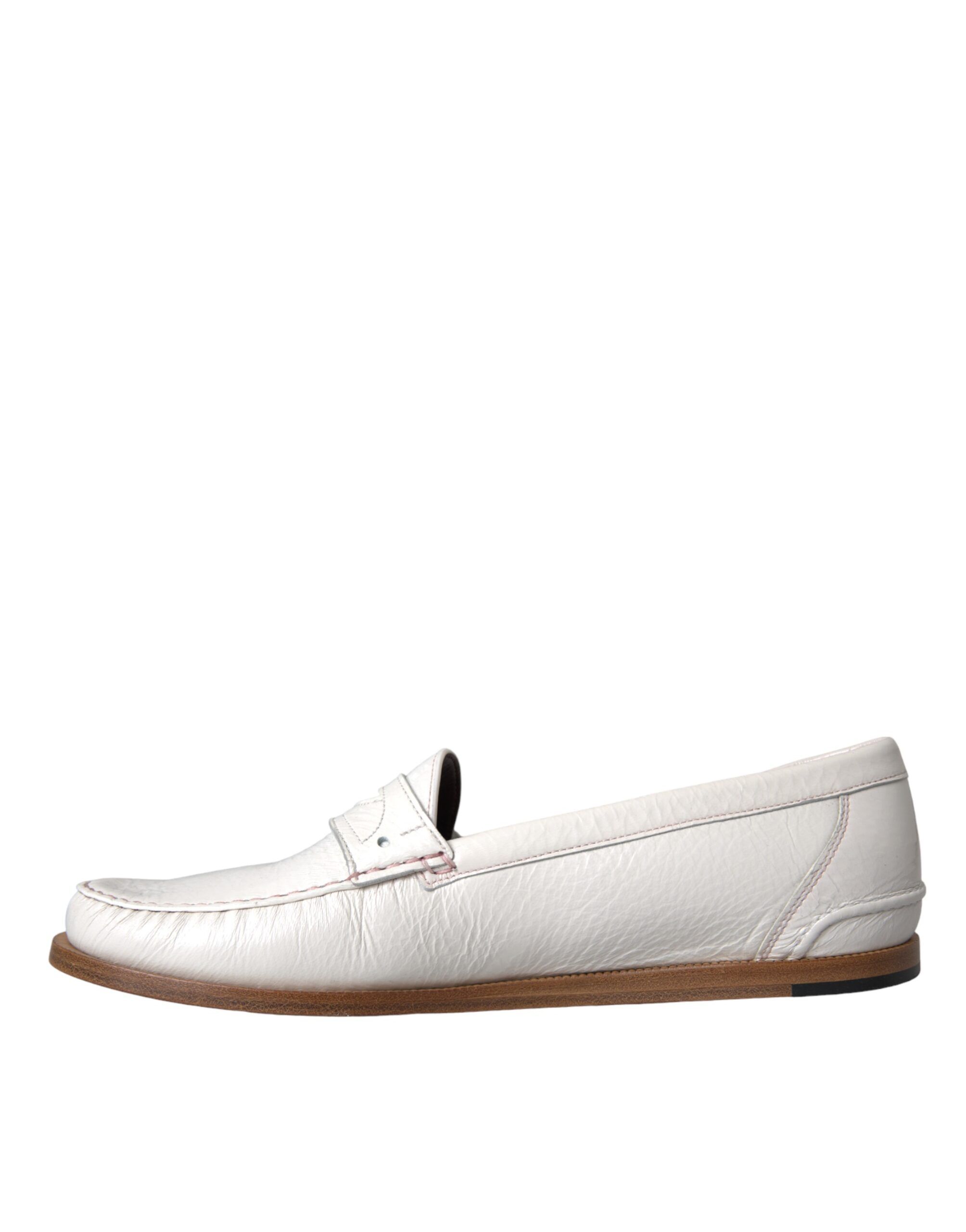 White Leather Slip On Mocassin Loafers Men's Shoes - Dolce & Gabbana - Modalova