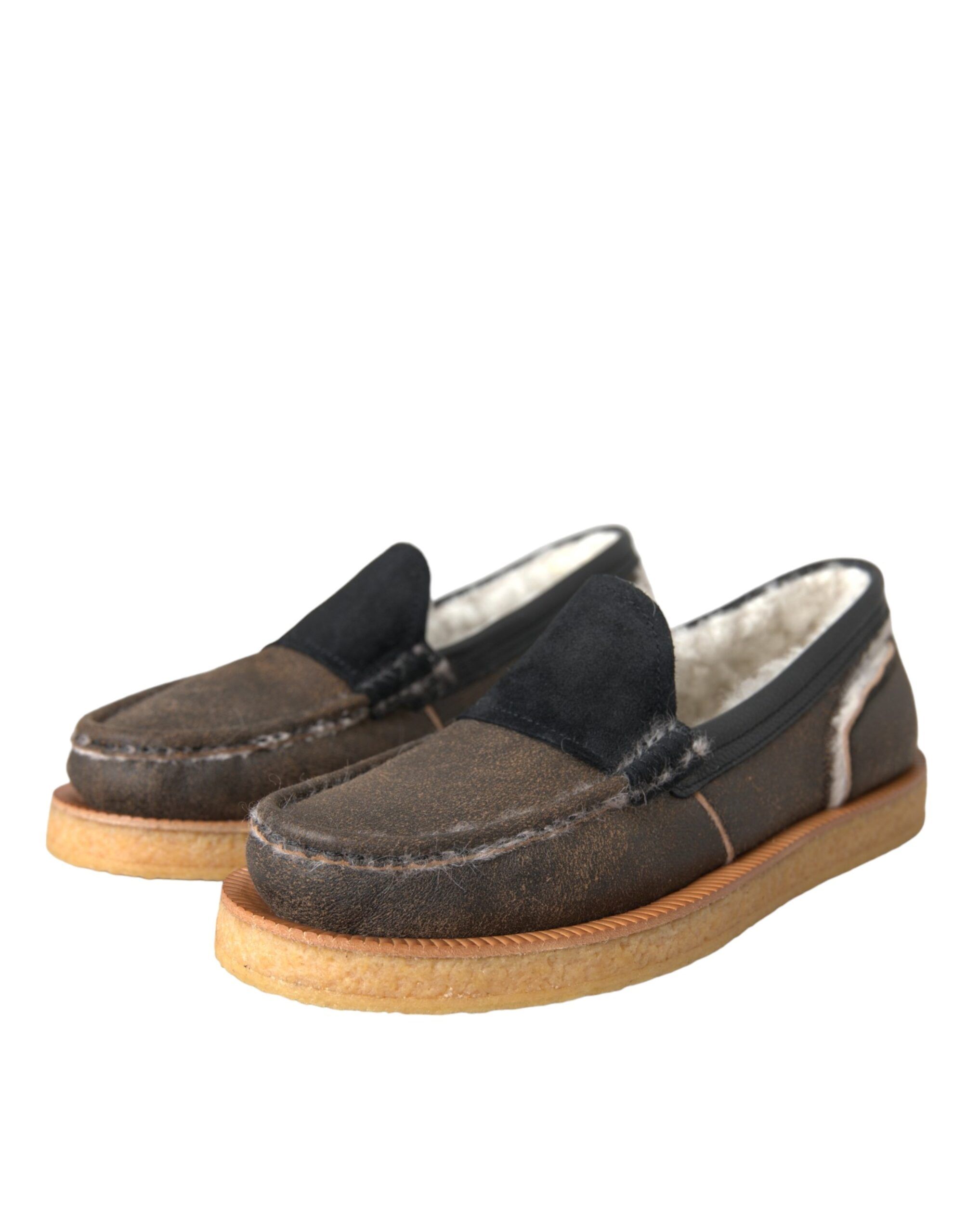Brown Black Fur Leather Loafers Men Men's Shoes - Dolce & Gabbana - Modalova