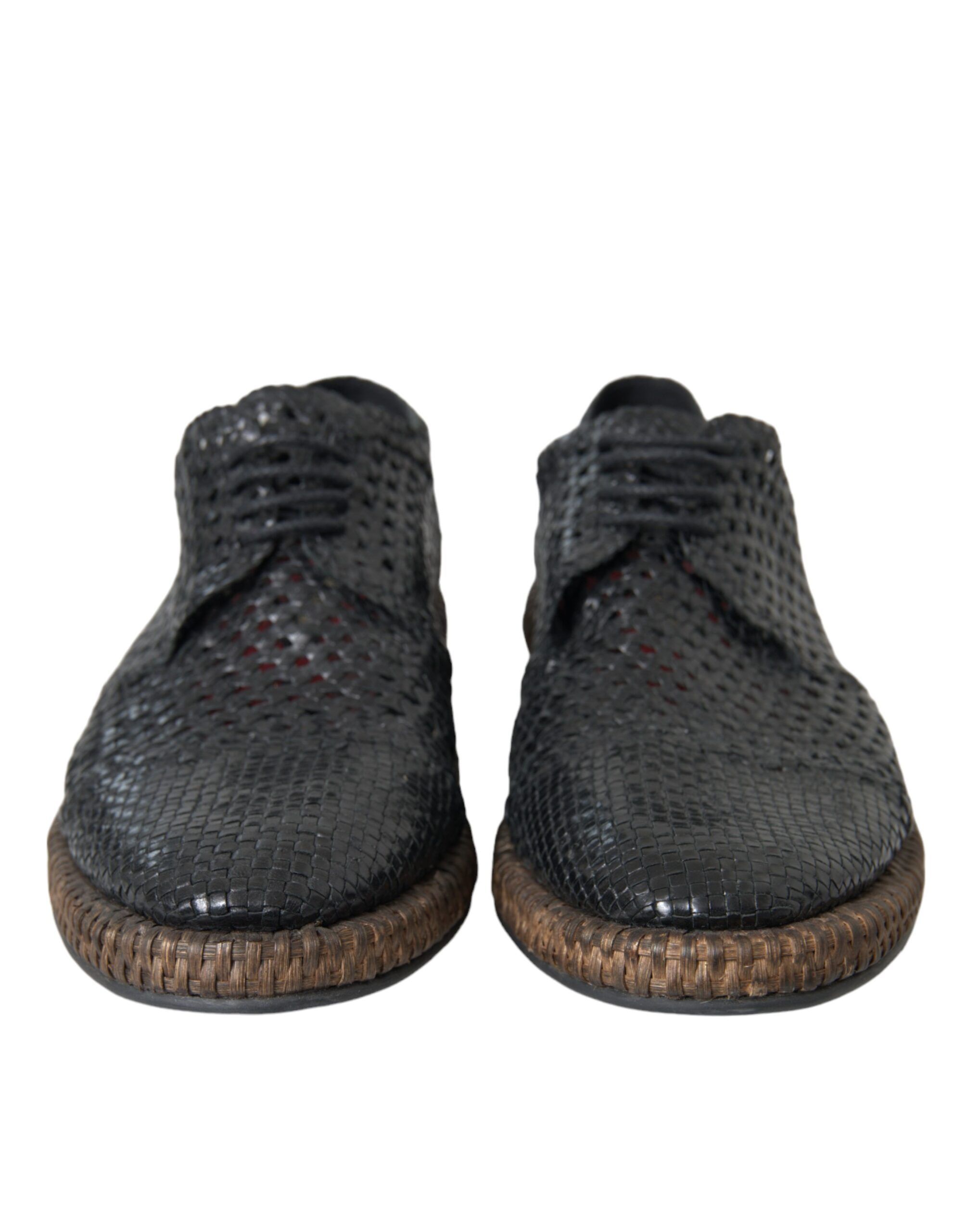Black Woven Goat Leather Lace Up Derby Men's Shoes - Dolce & Gabbana - Modalova