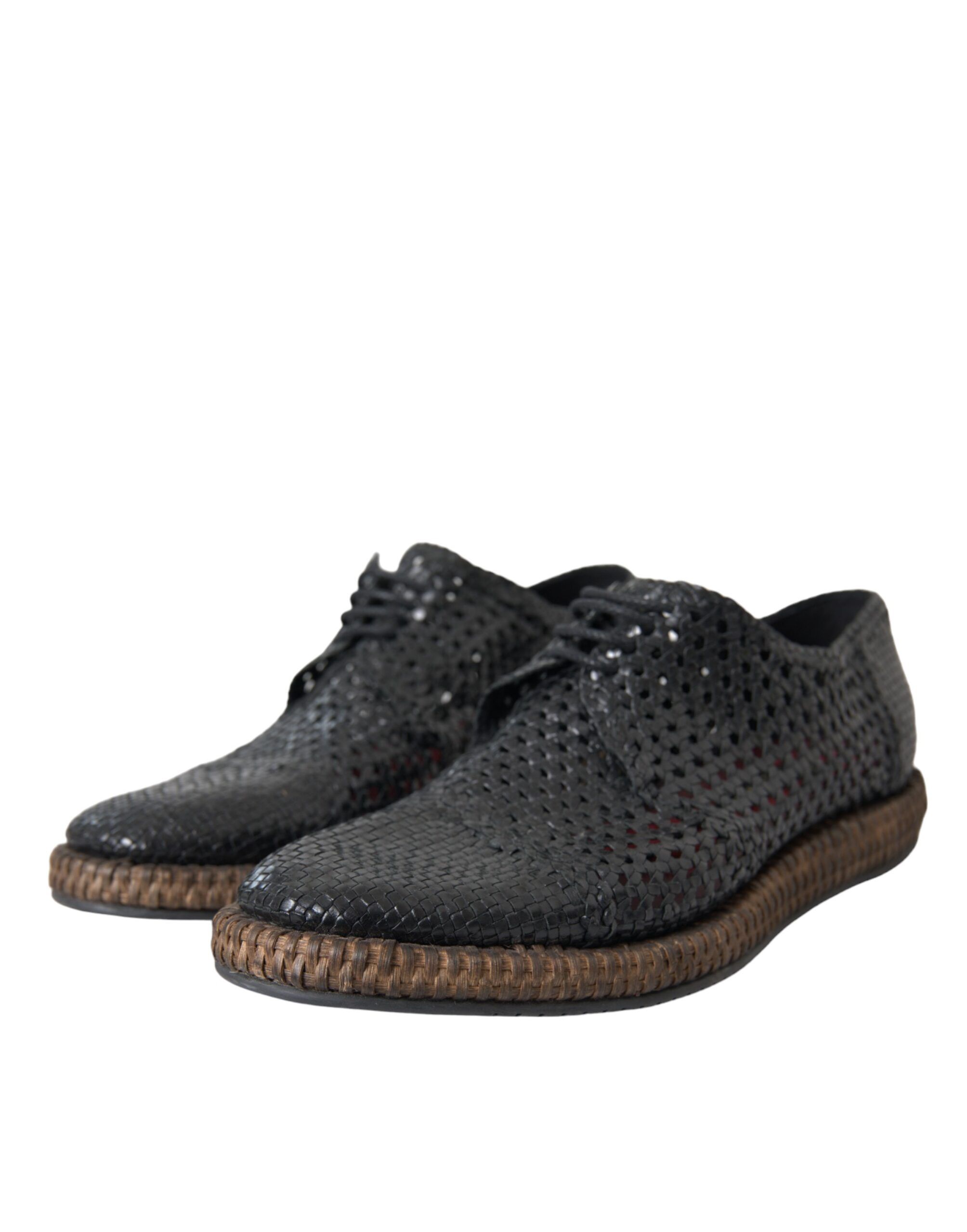 Black Woven Goat Leather Lace Up Derby Men's Shoes - Dolce & Gabbana - Modalova