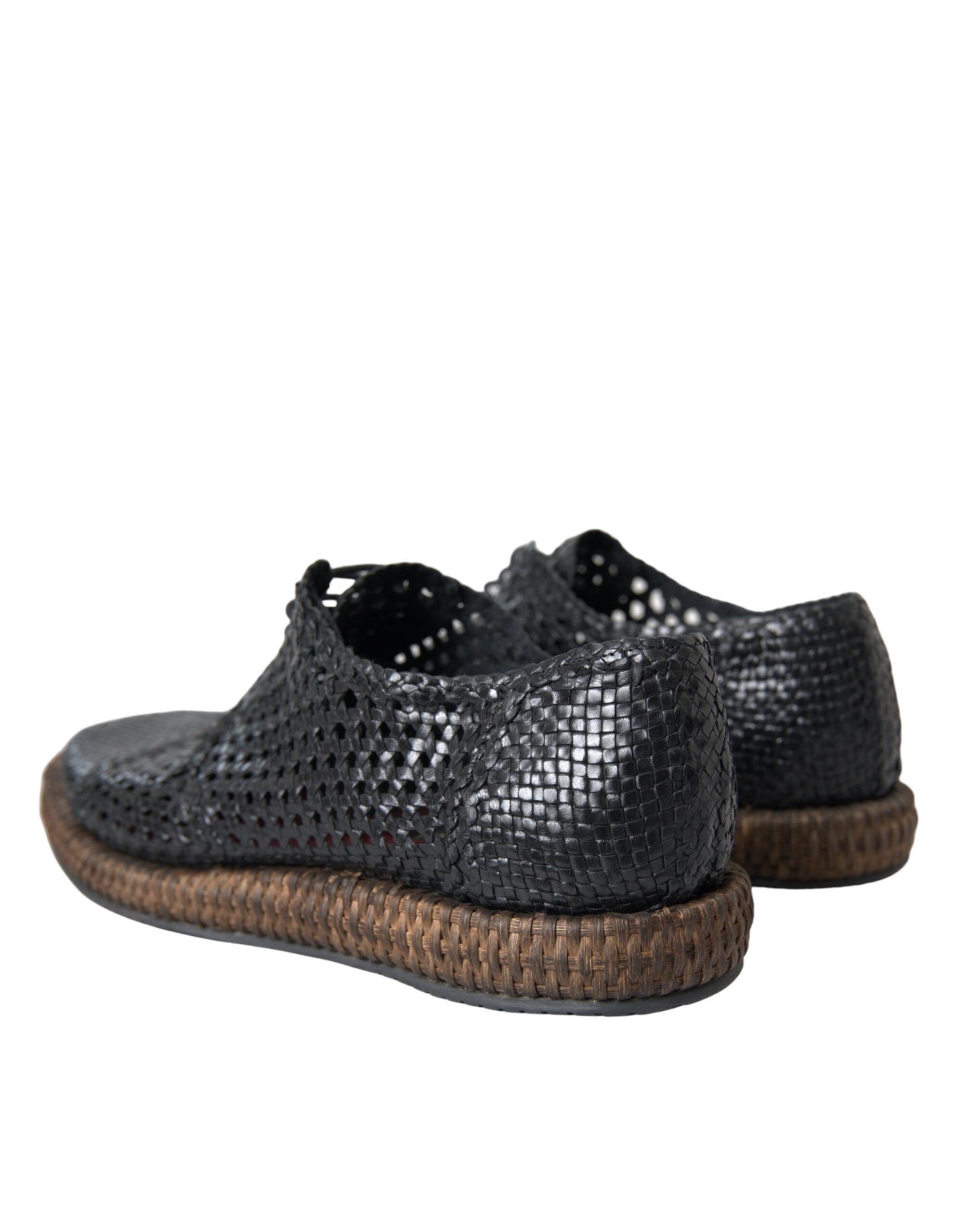 Black Woven Goat Leather Lace Up Derby Men's Shoes - Dolce & Gabbana - Modalova