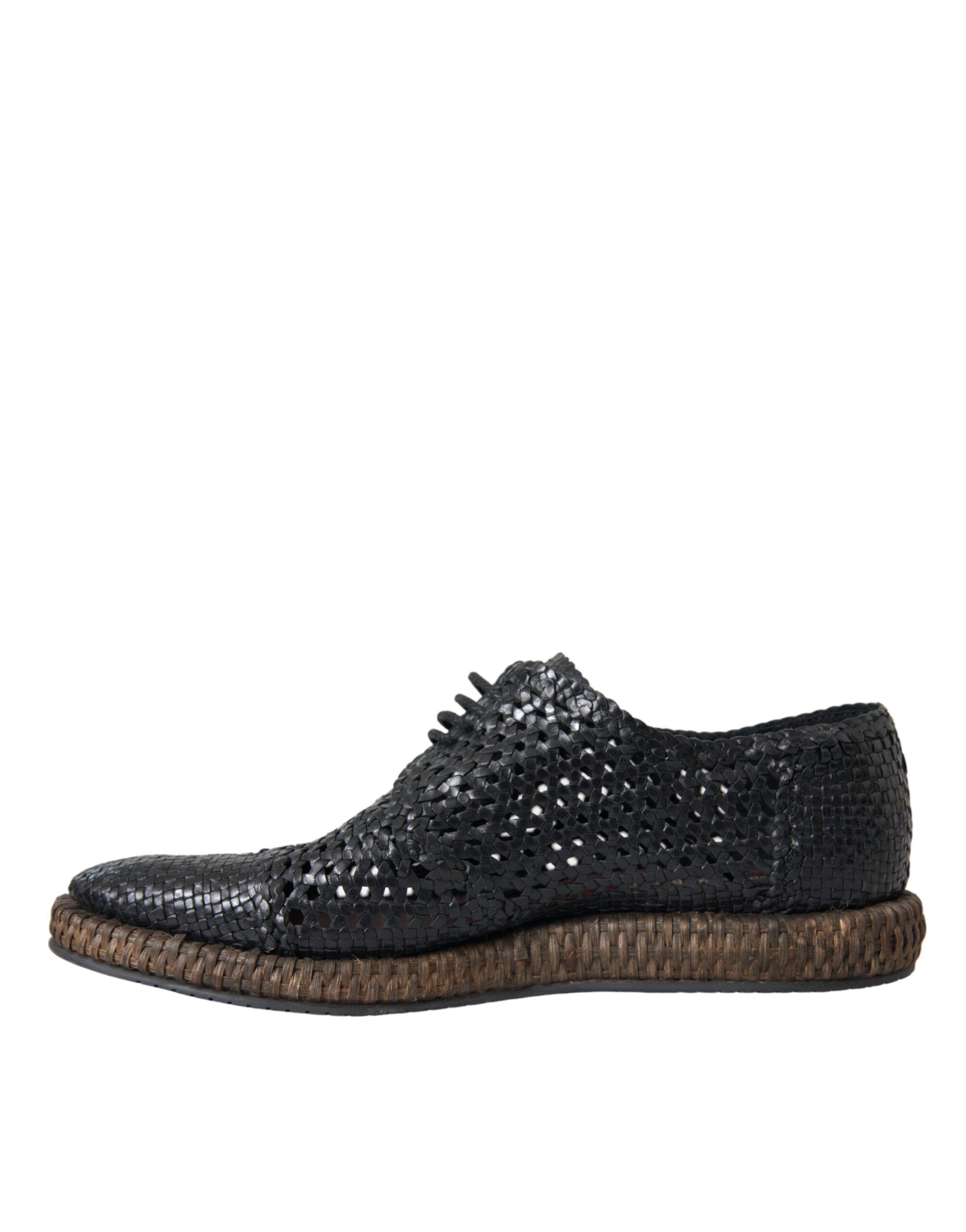Black Woven Goat Leather Lace Up Derby Men's Shoes - Dolce & Gabbana - Modalova