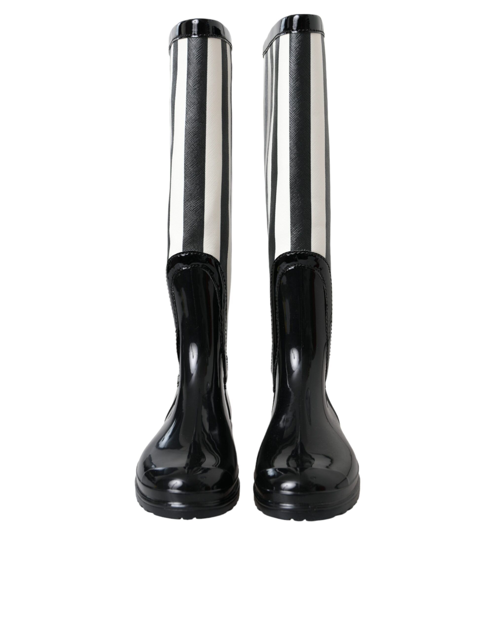 Black Rubber Knee High Flat Boots Women's Shoes - Dolce & Gabbana - Modalova