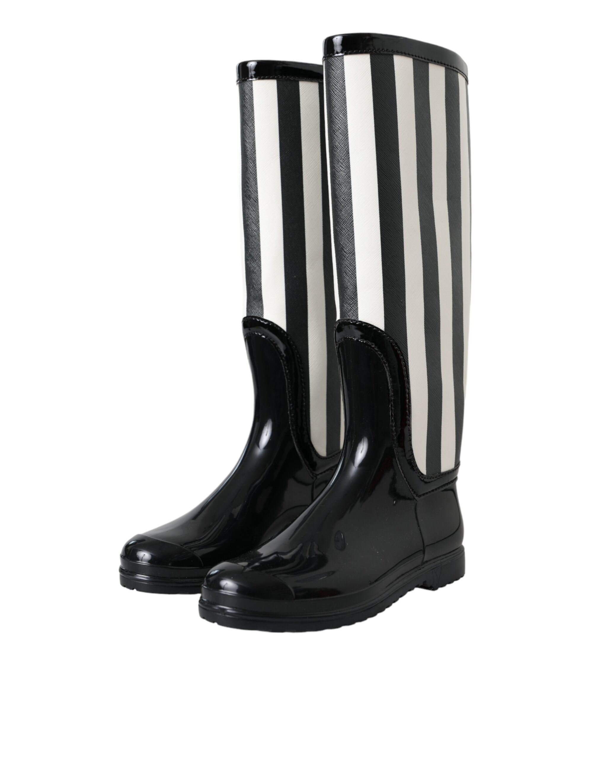 Black Rubber Knee High Flat Boots Women's Shoes - Dolce & Gabbana - Modalova