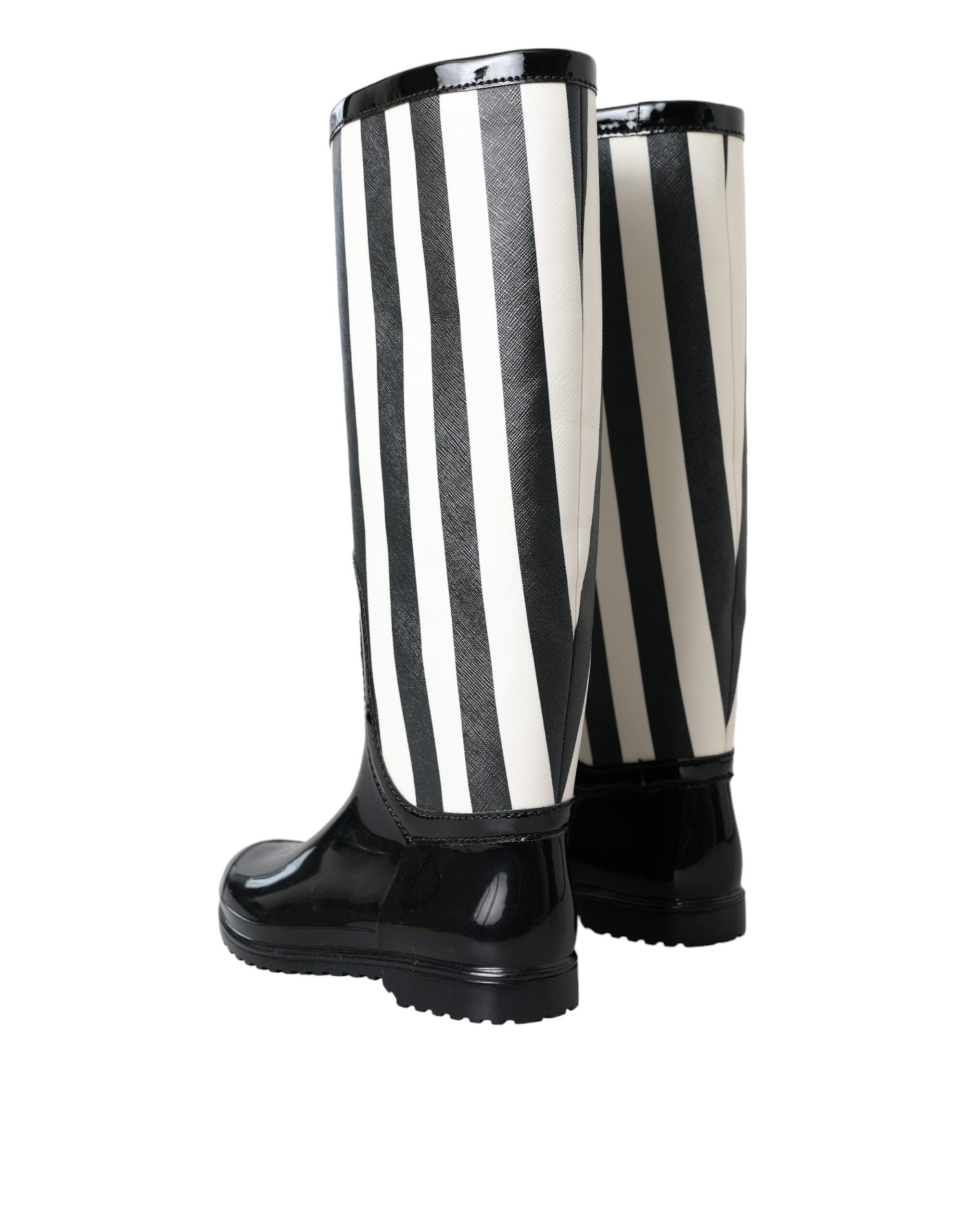Black Rubber Knee High Flat Boots Women's Shoes - Dolce & Gabbana - Modalova