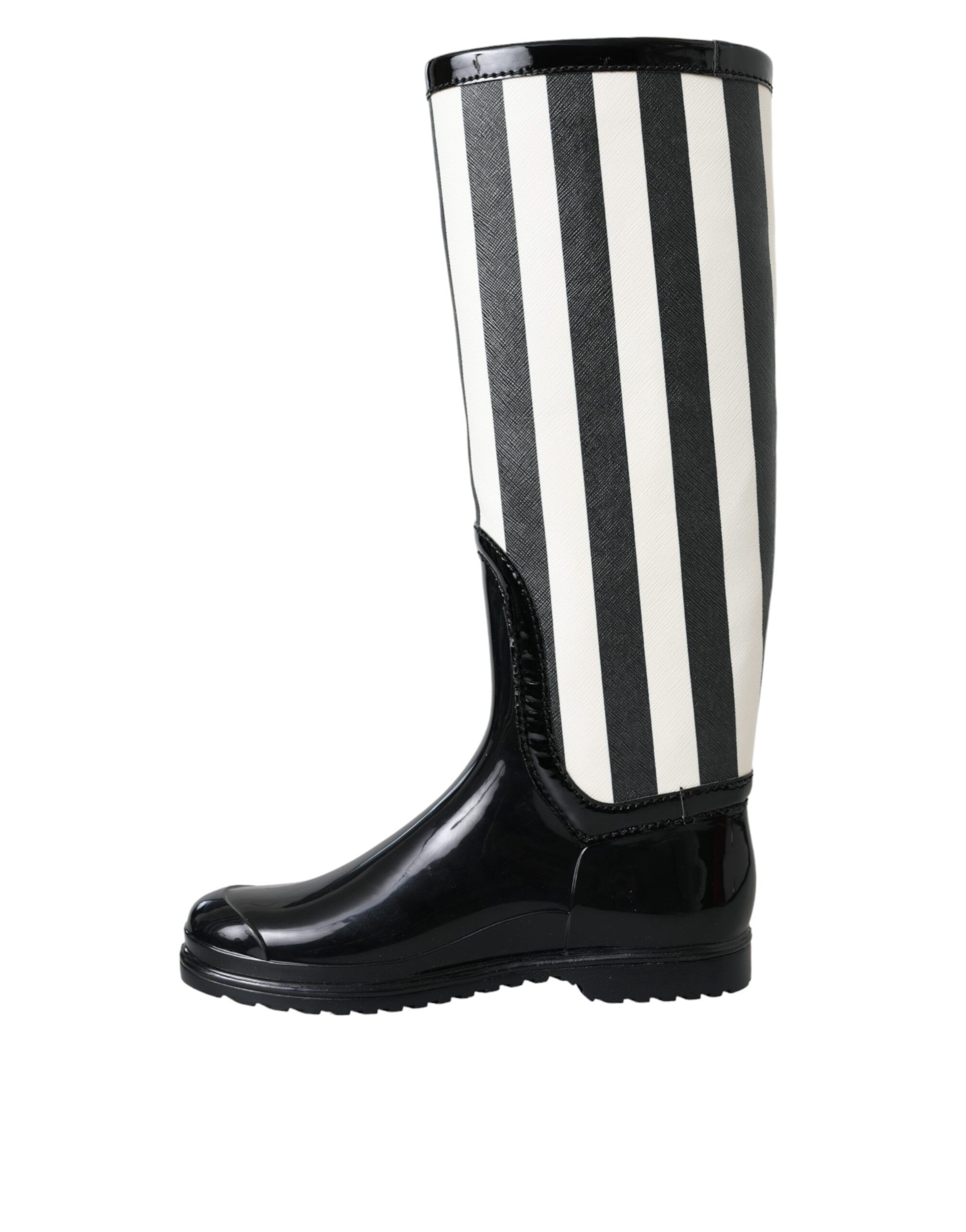 Black Rubber Knee High Flat Boots Women's Shoes - Dolce & Gabbana - Modalova