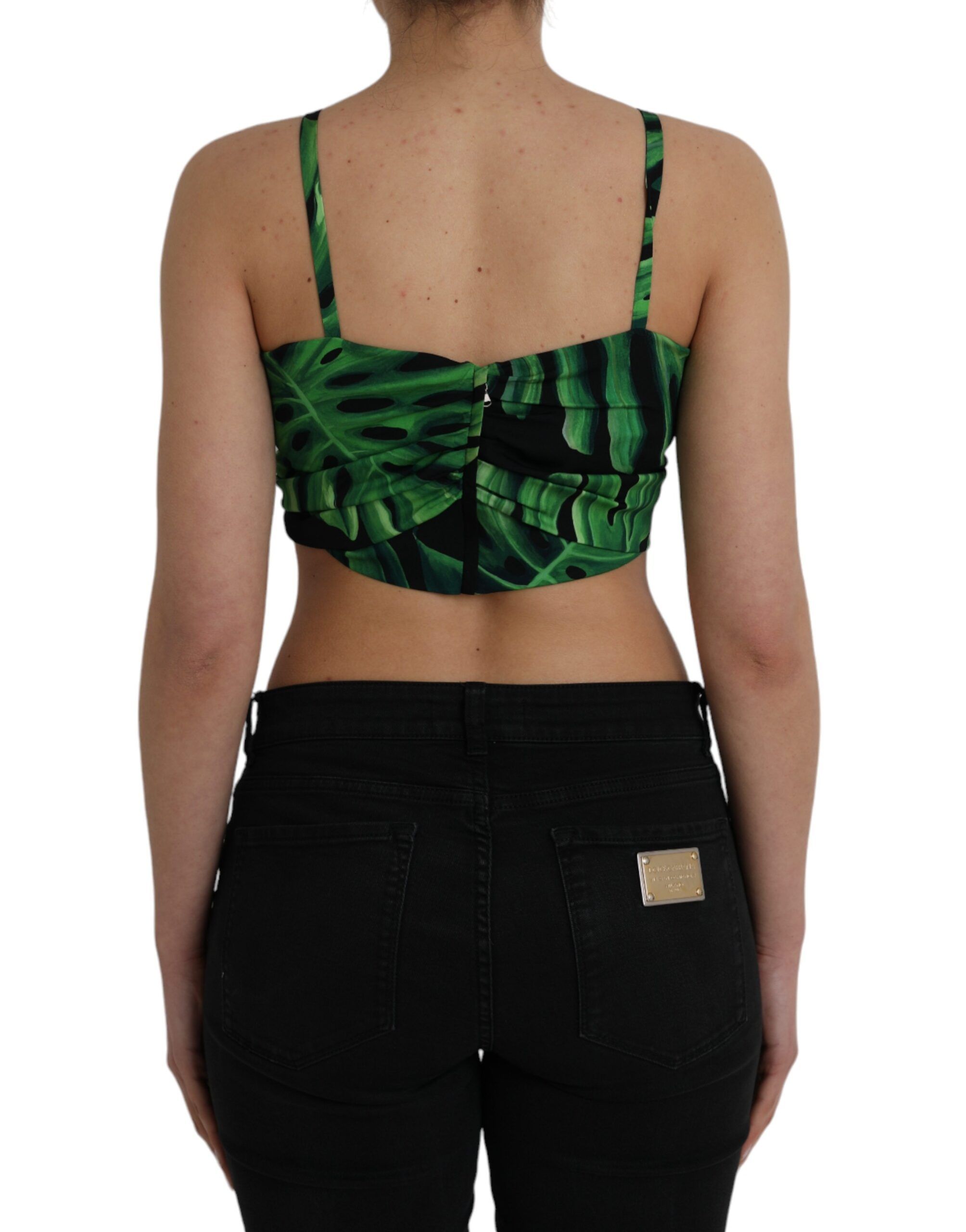 Green Leaf Silk Halter Cropped Women's Top - Dolce & Gabbana - Modalova