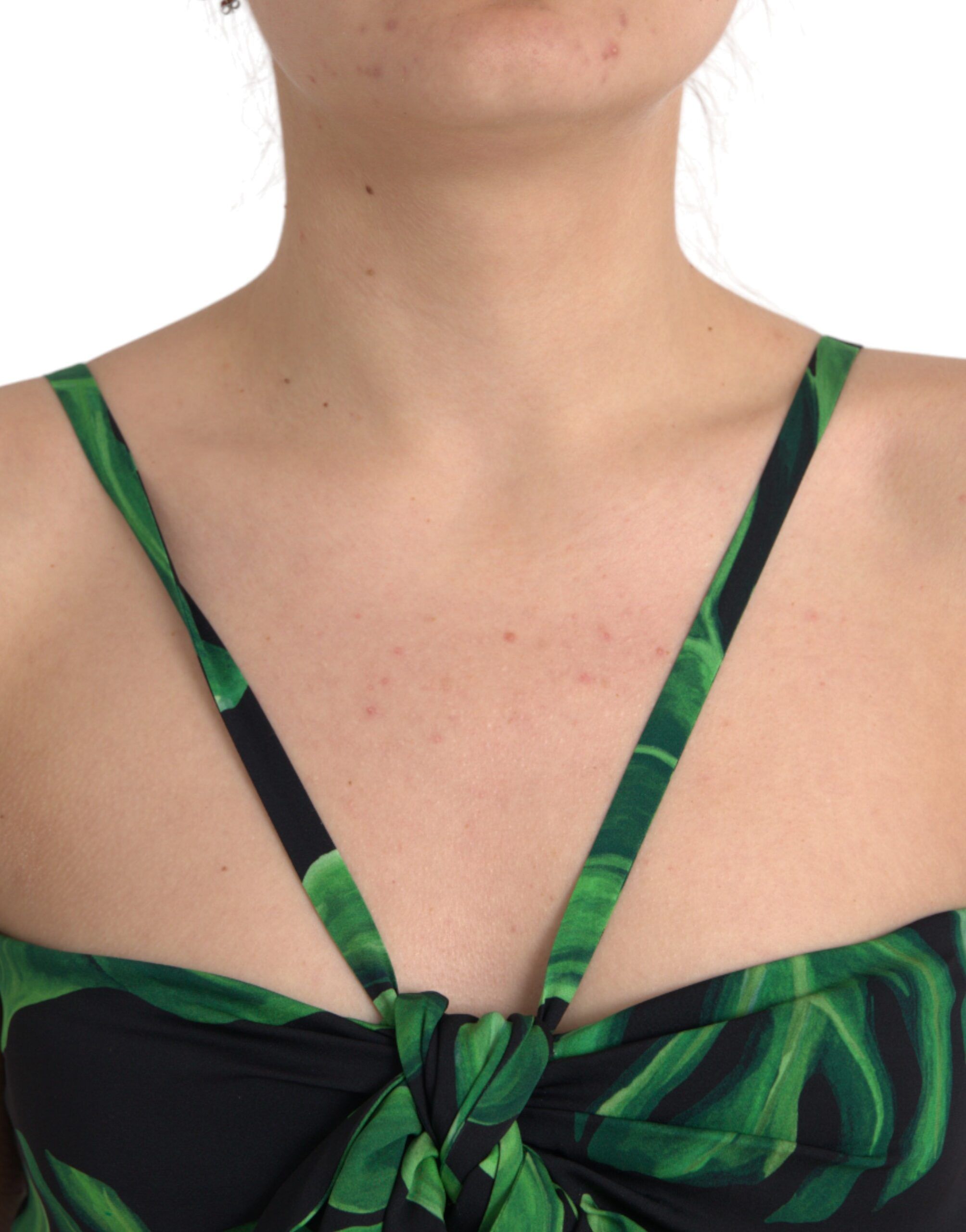 Green Leaf Silk Halter Cropped Women's Top - Dolce & Gabbana - Modalova