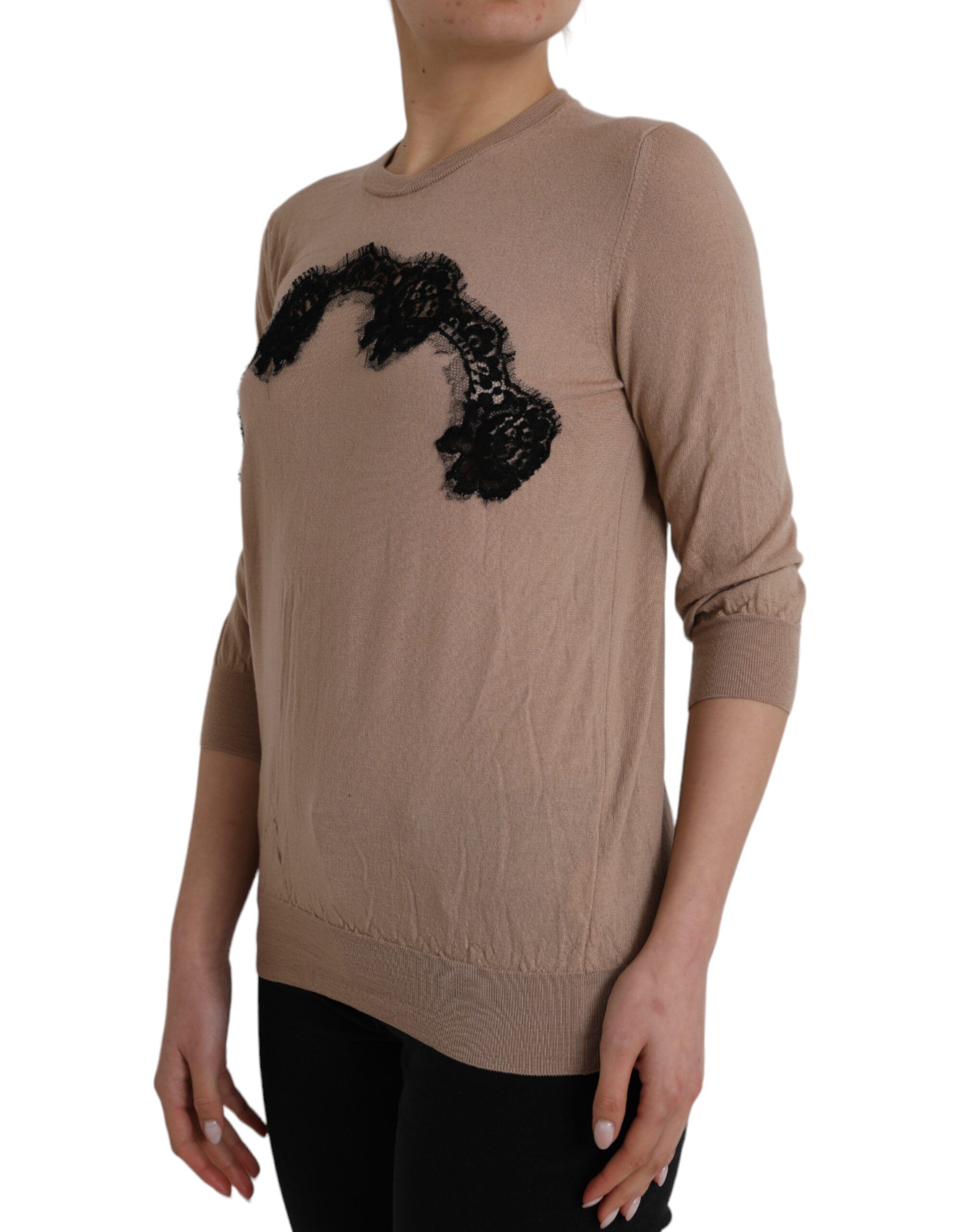 Brown Wool Black Lace 3/4 Sleeve Blouse Women's Top (Pre-Owned) - Dolce & Gabbana - Modalova