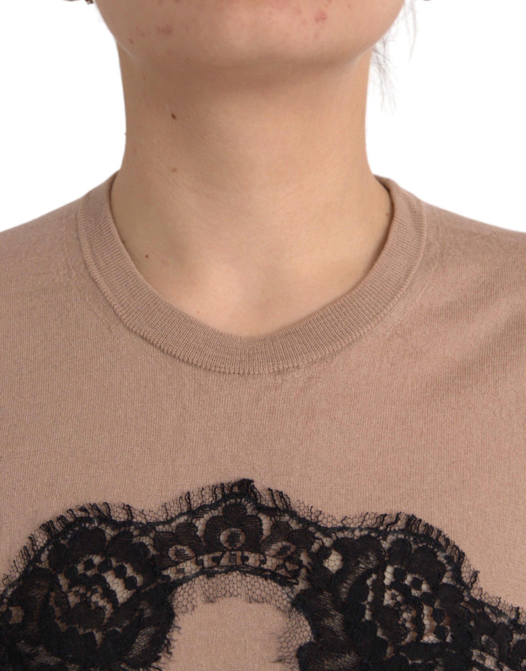 Brown Wool Black Lace 3/4 Sleeve Blouse Women's Top (Pre-Owned) - Dolce & Gabbana - Modalova