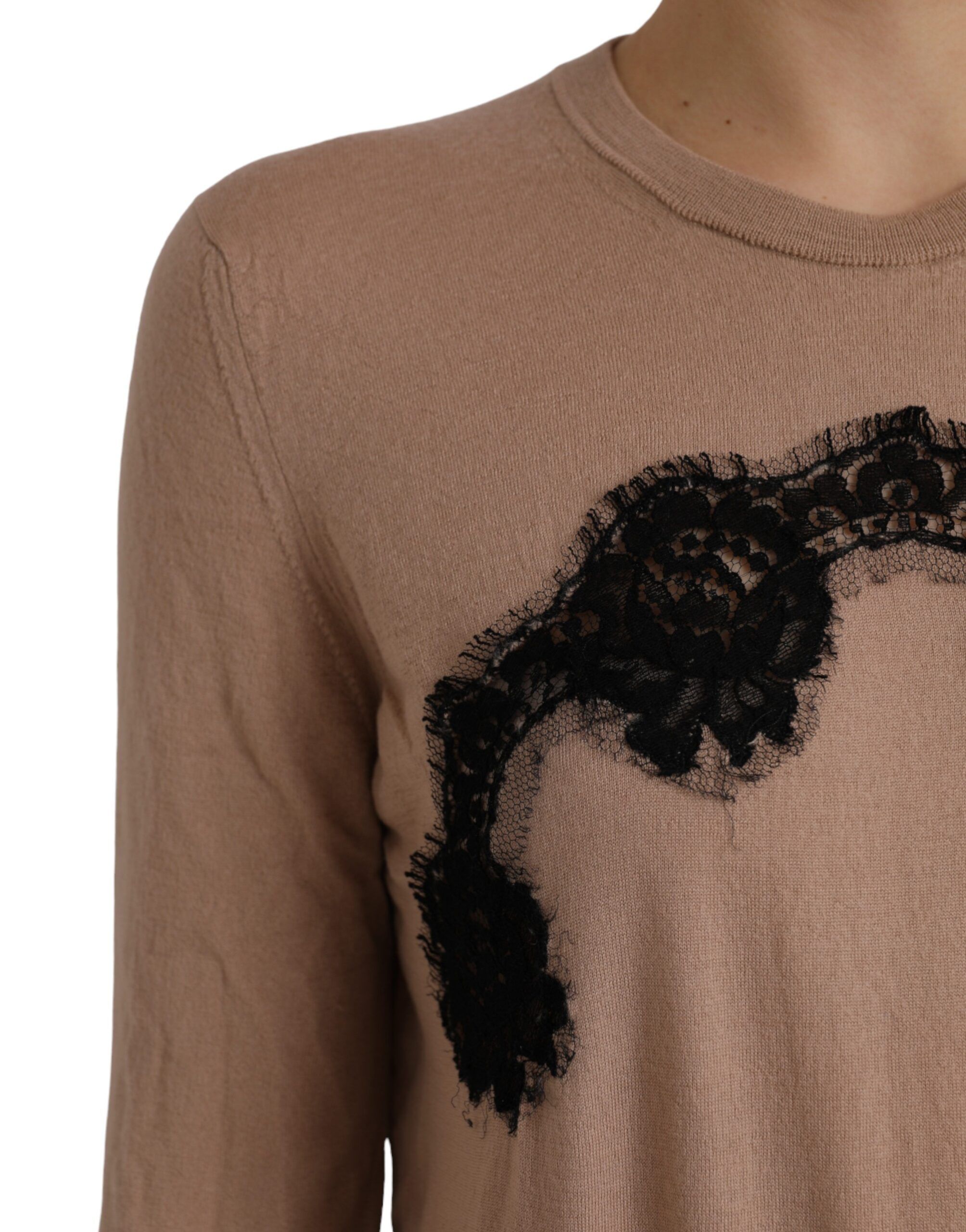 Brown Wool Black Lace 3/4 Sleeve Blouse Women's Top (Pre-Owned) - Dolce & Gabbana - Modalova