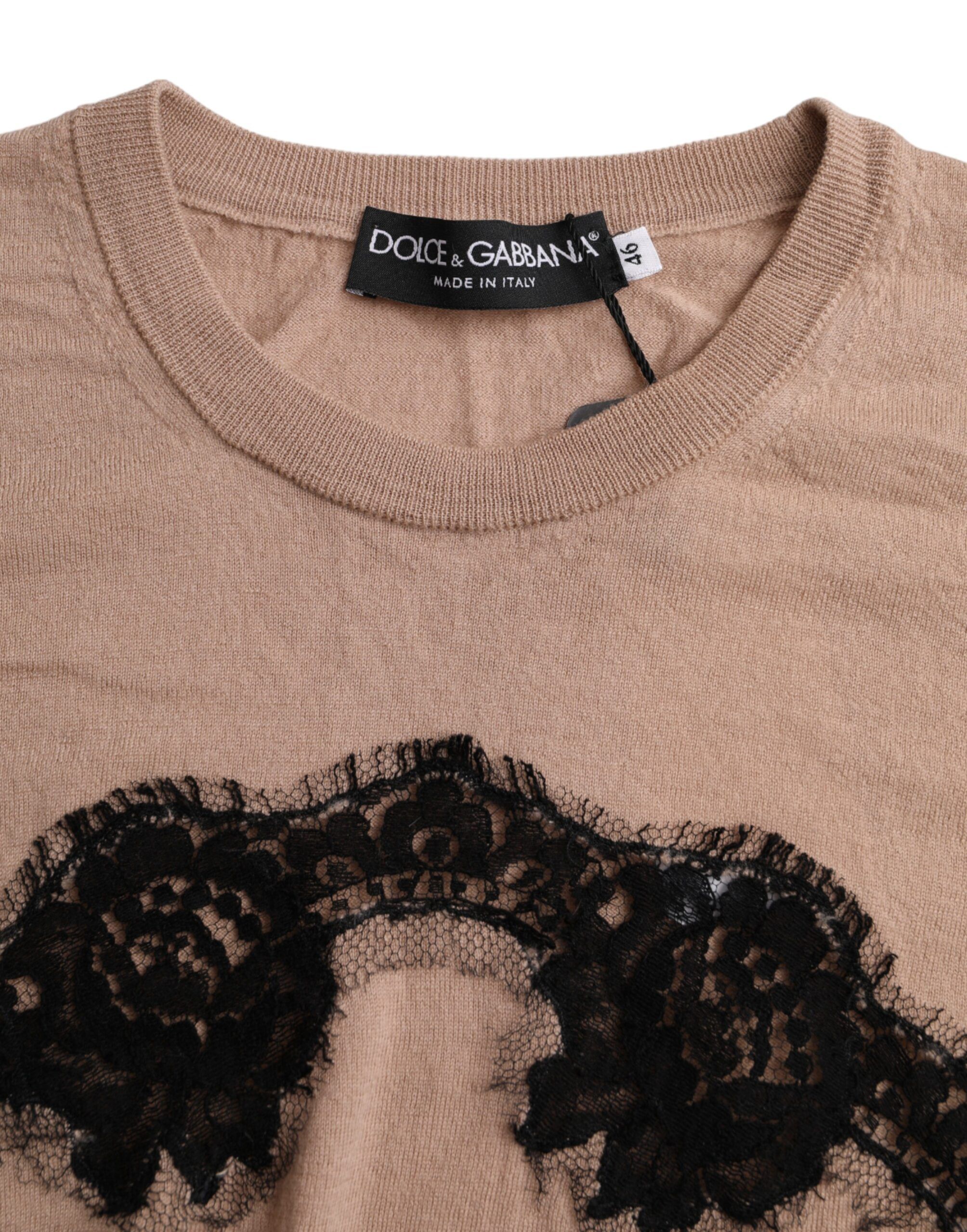 Brown Wool Black Lace 3/4 Sleeve Blouse Women's Top (Pre-Owned) - Dolce & Gabbana - Modalova
