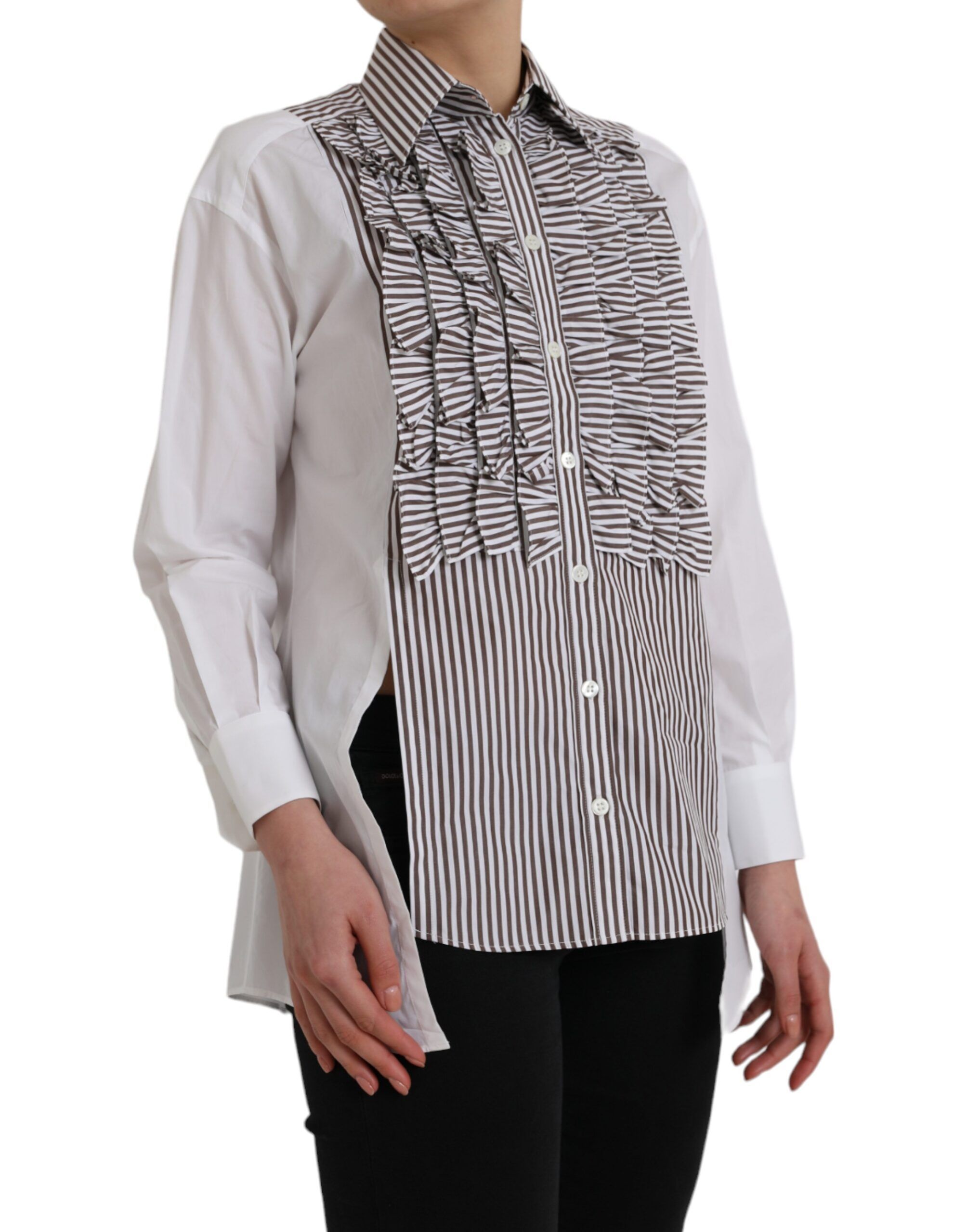 Stripes Cotton Long Sleeves Ruffle Collar Women's Top - Dolce & Gabbana - Modalova