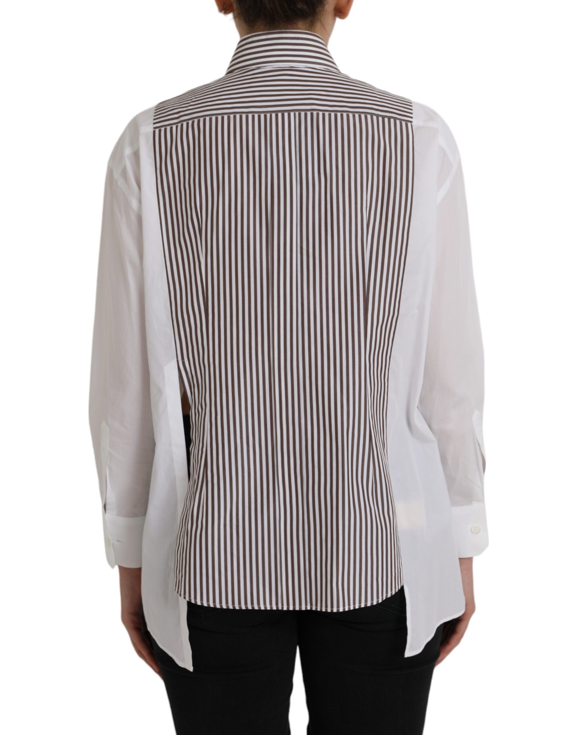 Stripes Cotton Long Sleeves Ruffle Collar Women's Top - Dolce & Gabbana - Modalova