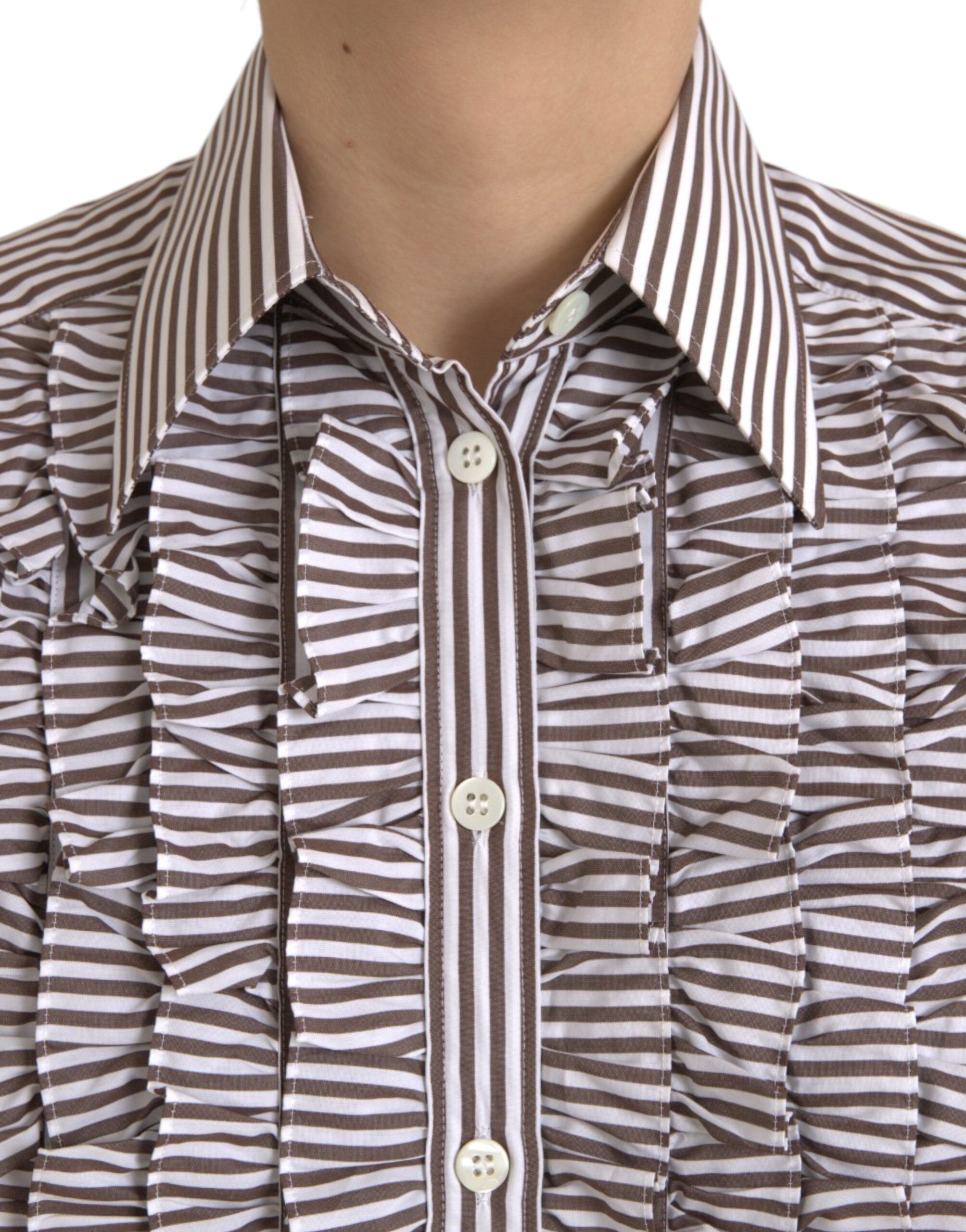 Stripes Cotton Long Sleeves Ruffle Collar Women's Top - Dolce & Gabbana - Modalova