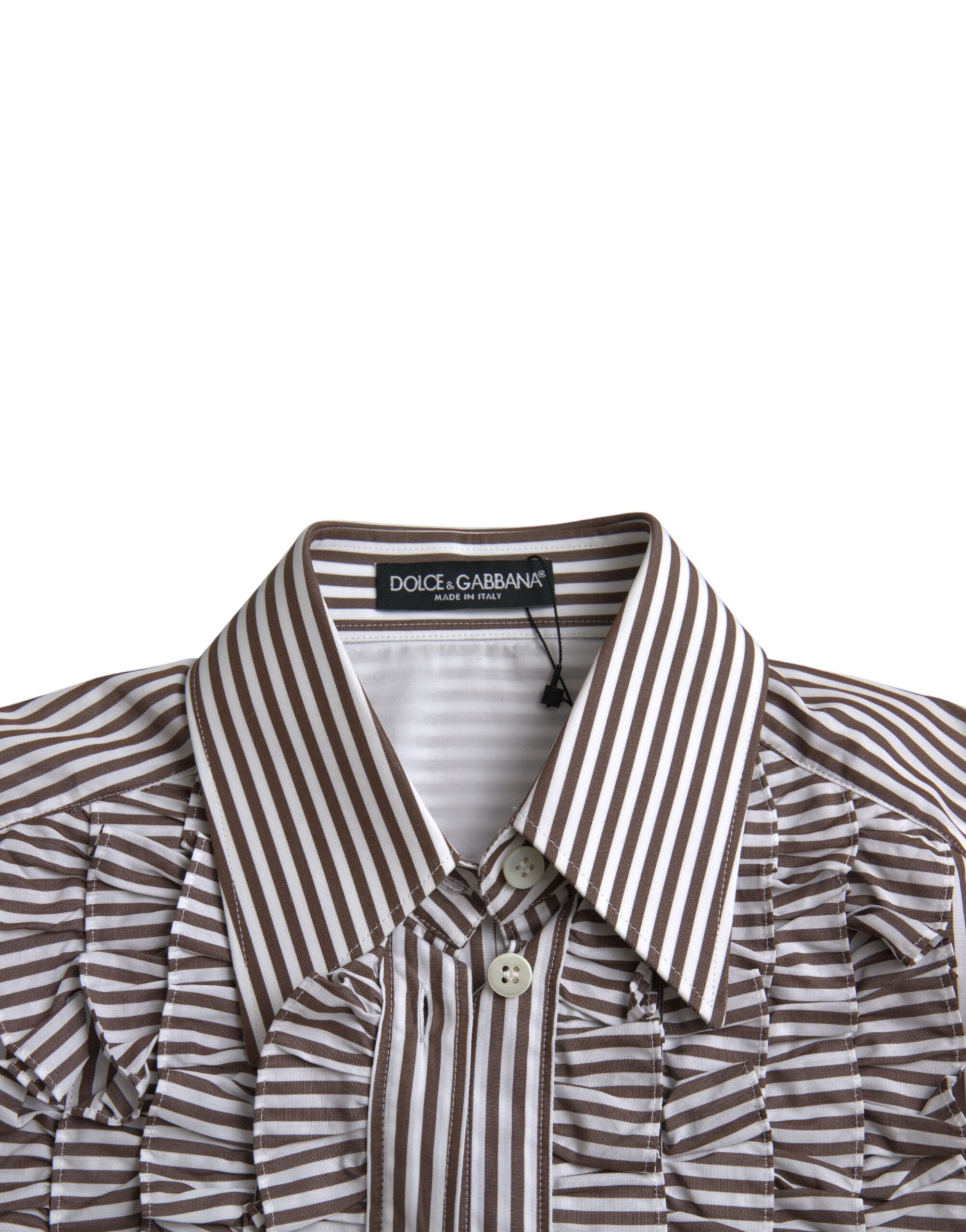 Stripes Cotton Long Sleeves Ruffle Collar Women's Top - Dolce & Gabbana - Modalova